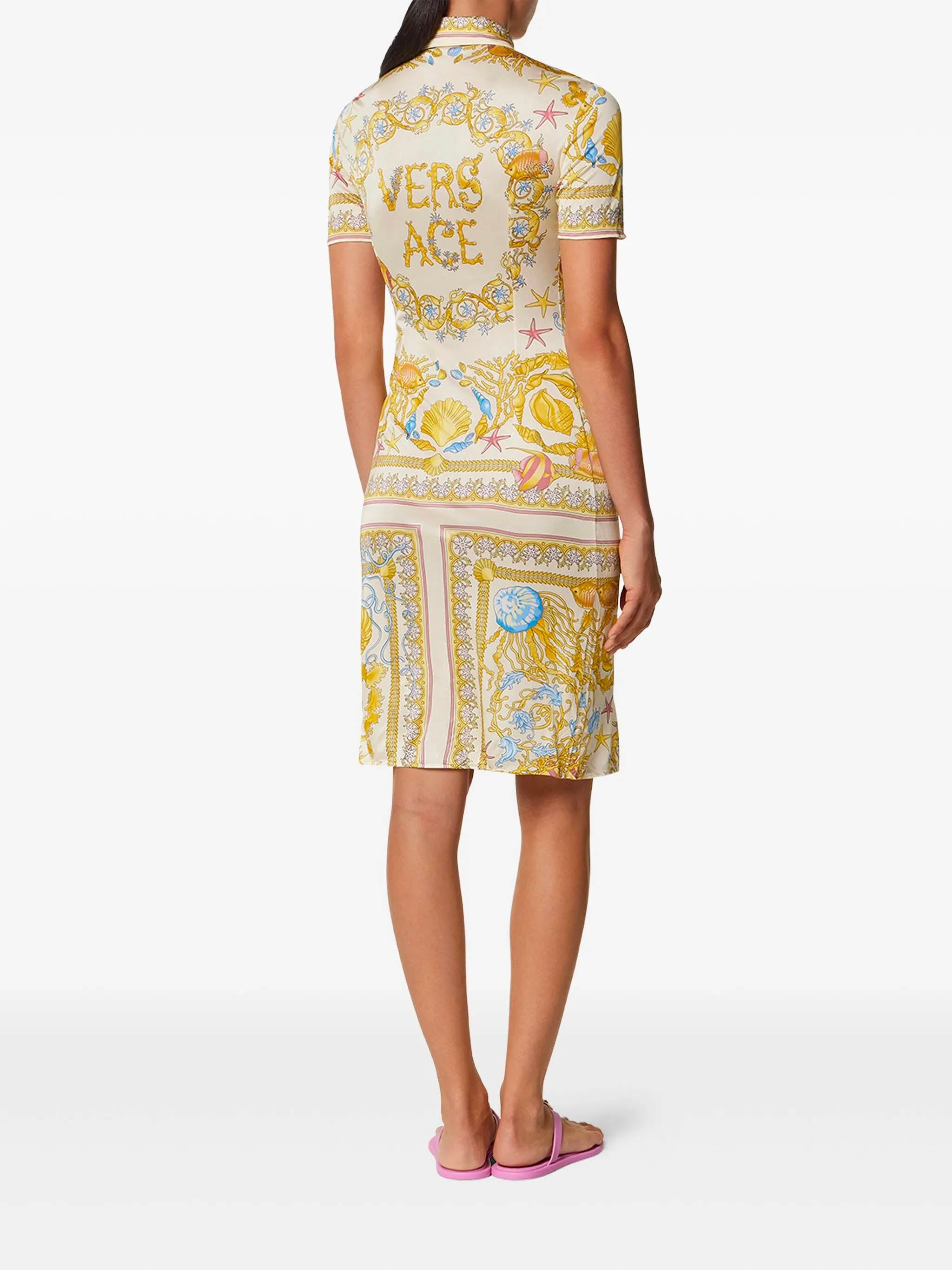 VERSACE Underwater Baroque Fitted Midi Shirt Dress - Size 40