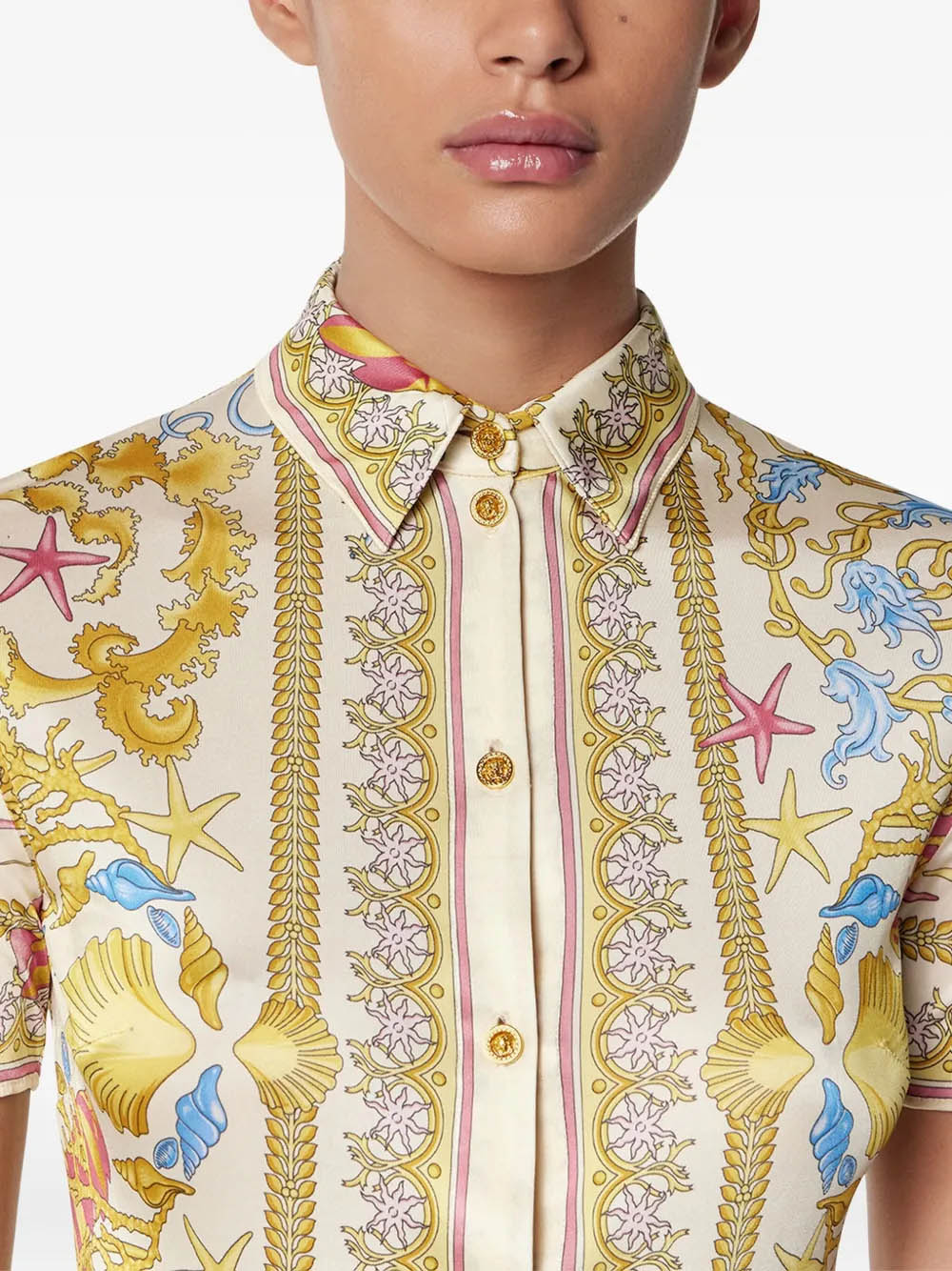 VERSACE Underwater Baroque Fitted Midi Shirt Dress - Size 40