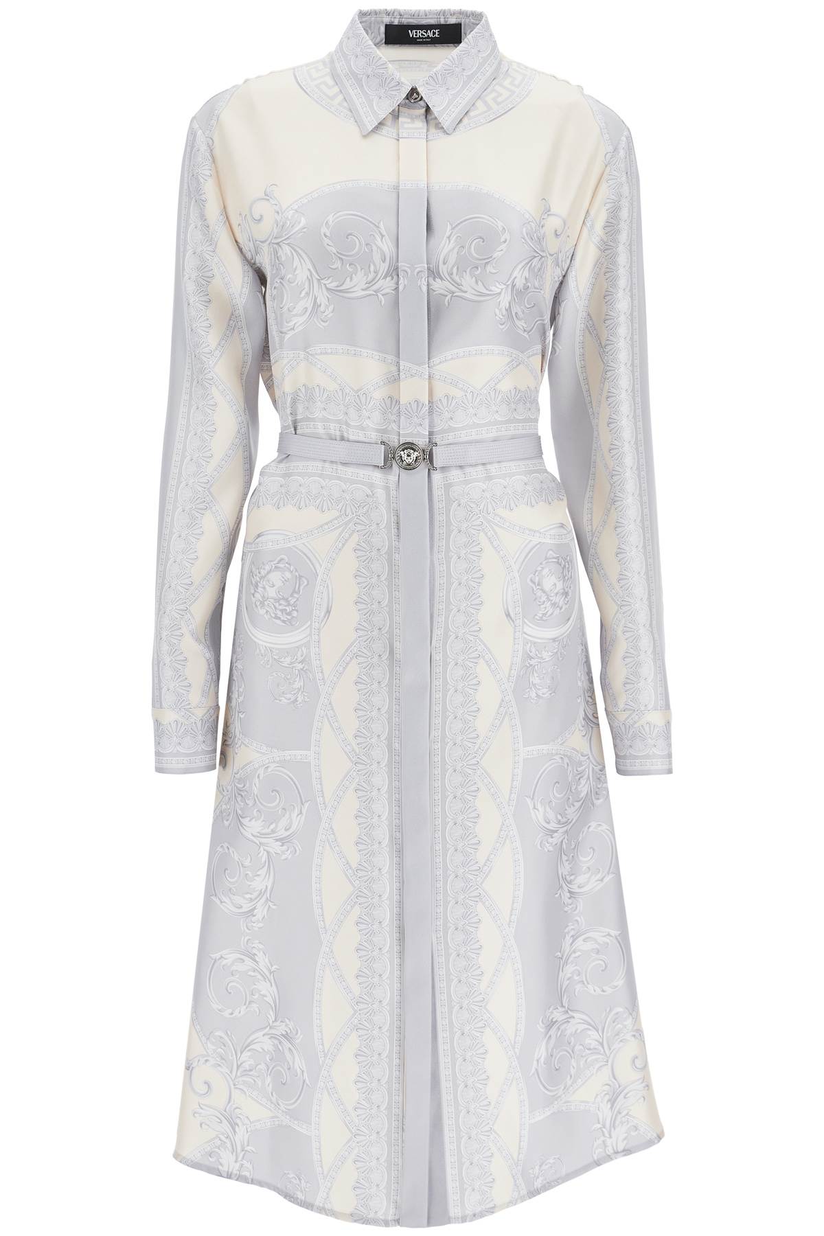 VERSACE Printed Silk Shirtdress with Coordinated Belt