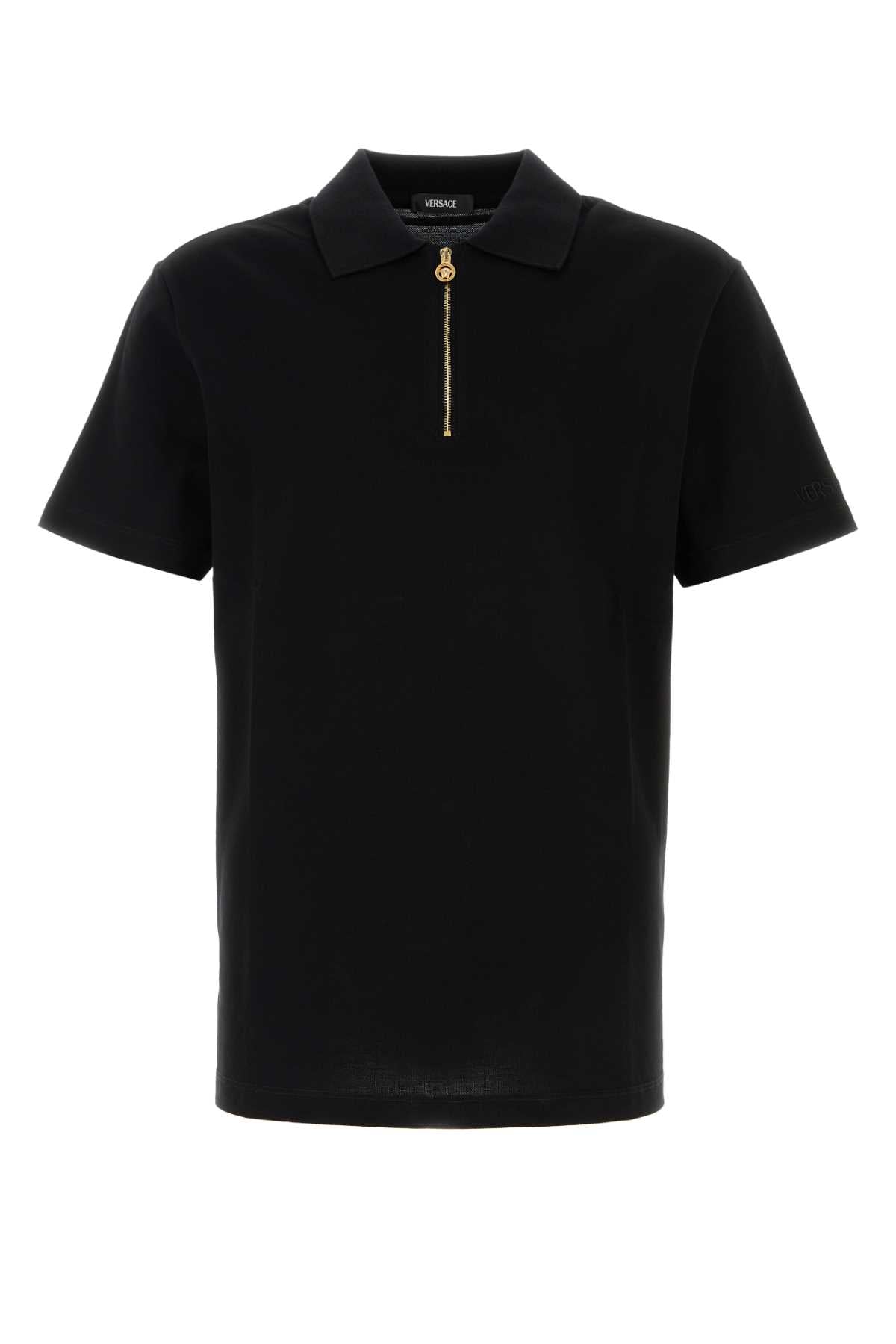 VERSACE Men's Mini Piquet Polo Shirt with Embroidered Detail