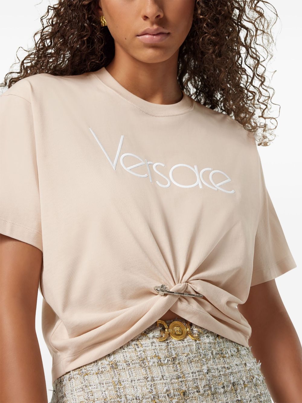 VERSACE Logo Cotton T-Shirt with Twist Detail - SS25