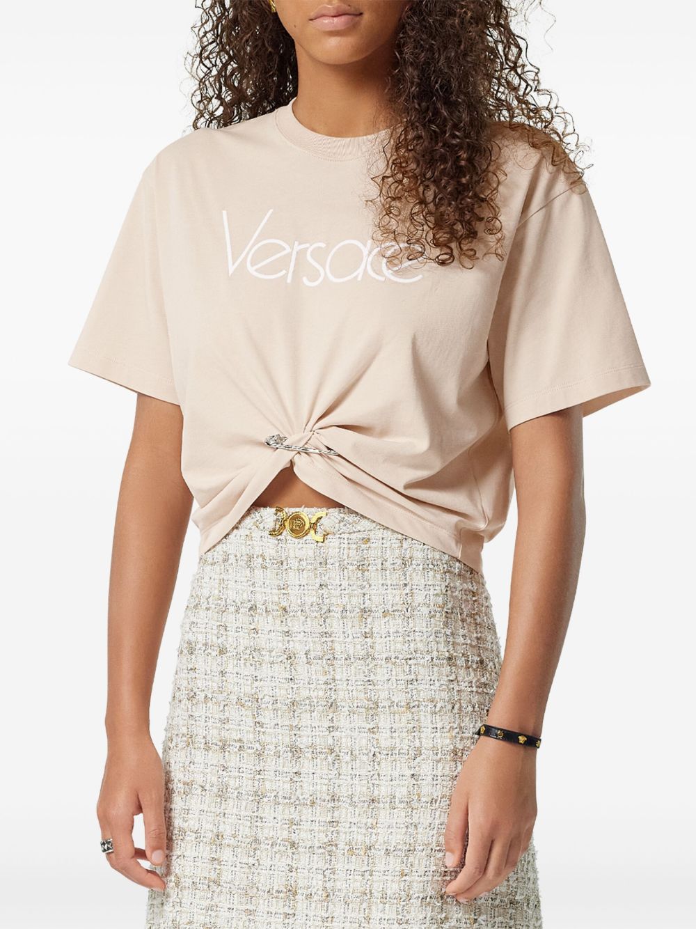 VERSACE Logo Cotton T-Shirt with Twist Detail - SS25