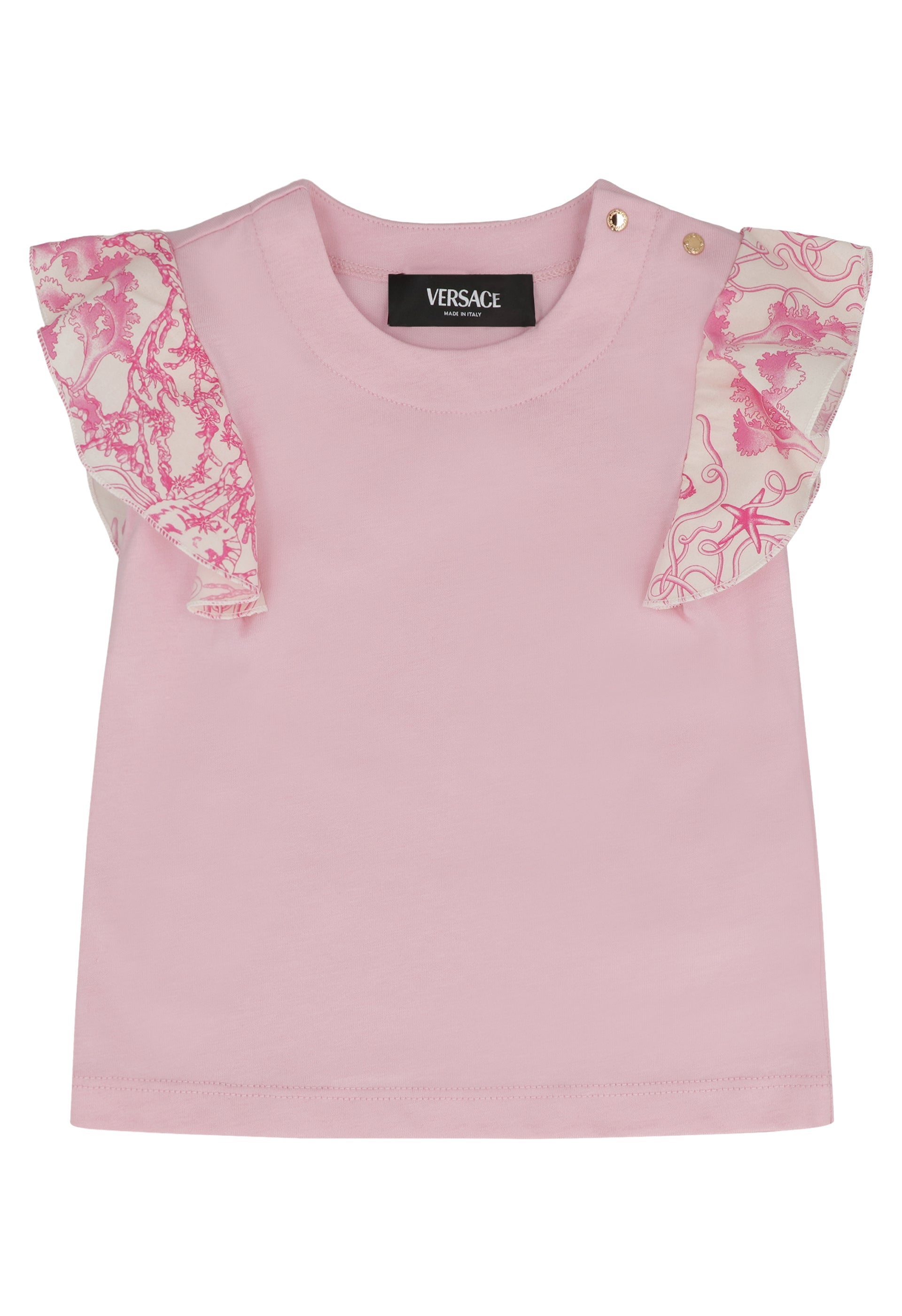 YOUNG VERSACE Mini Cotton Crew-Neck T-Shirt with Buttoned Placket