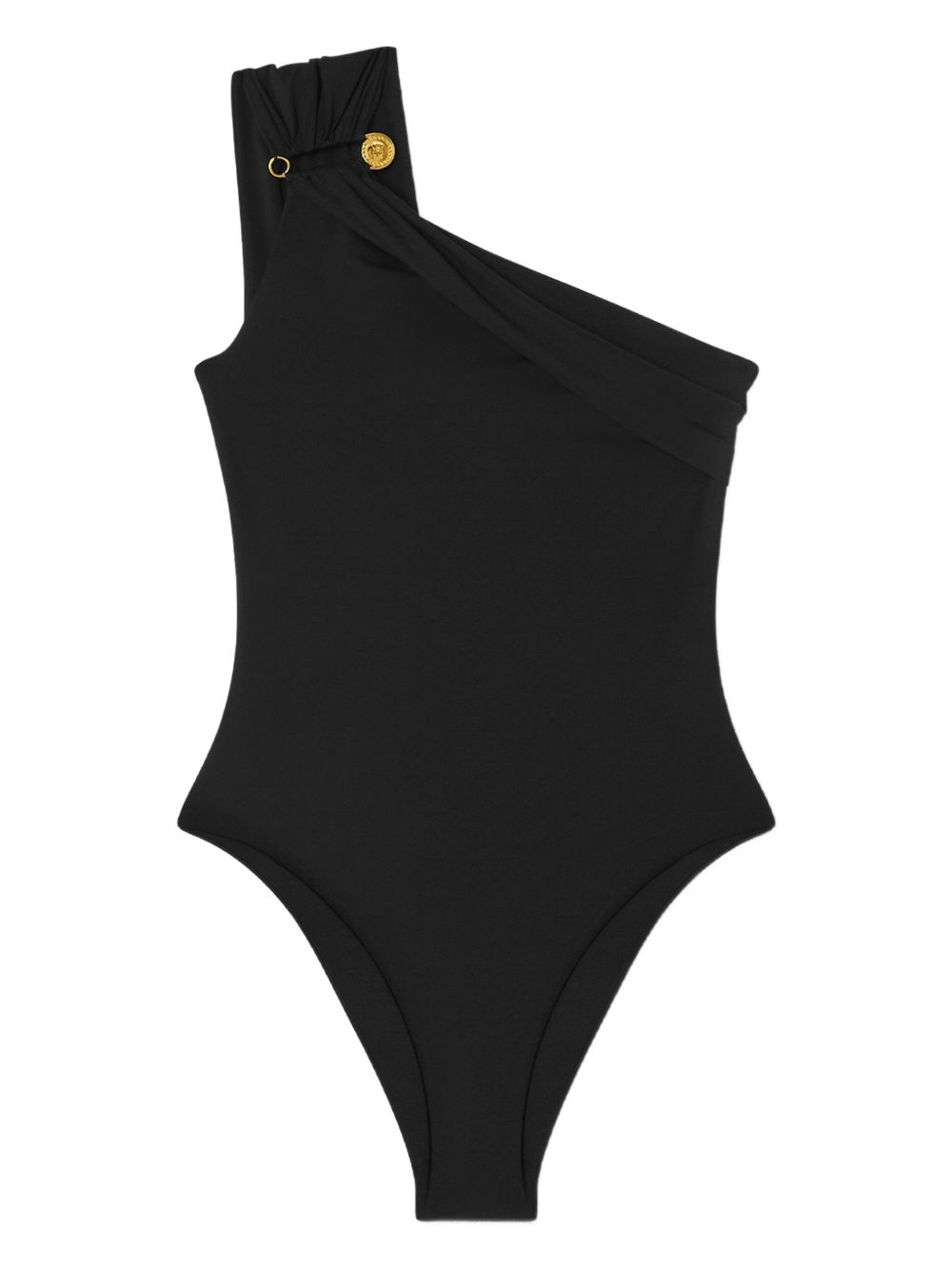 VERSACE One-Shoulder High Cut Swimwear with Signature Safety Pin Detail