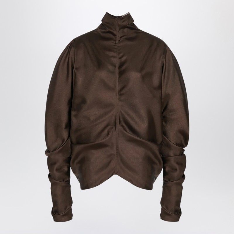 THE ROW Elegant Draped Top with High Neck and Long Sleeves