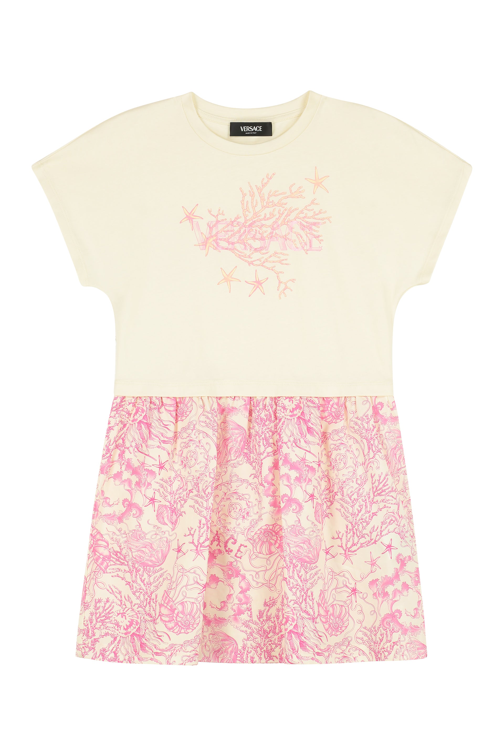 YOUNG VERSACE Mini Cotton Blend Dress with Ribbed Collar