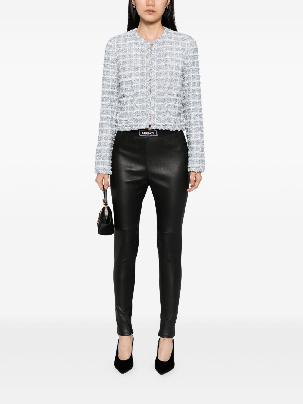 VERSACE Tweed Jacket with Front Zip for Women - FW25 Collection