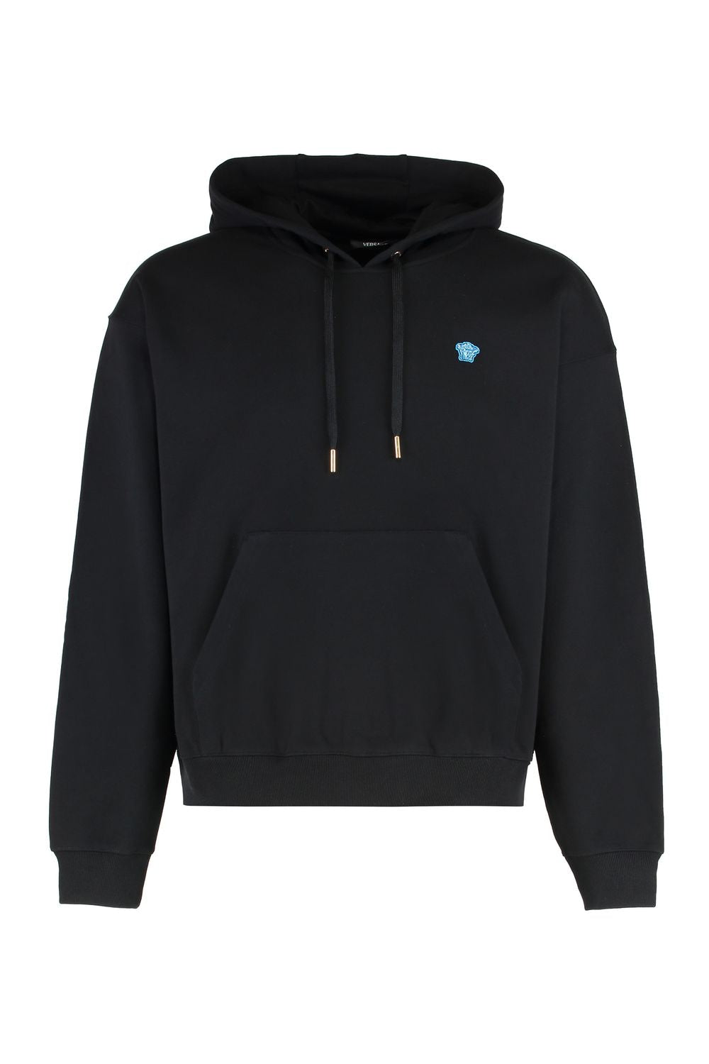 VERSACE Cotton Hoodie with Ribbed Edges