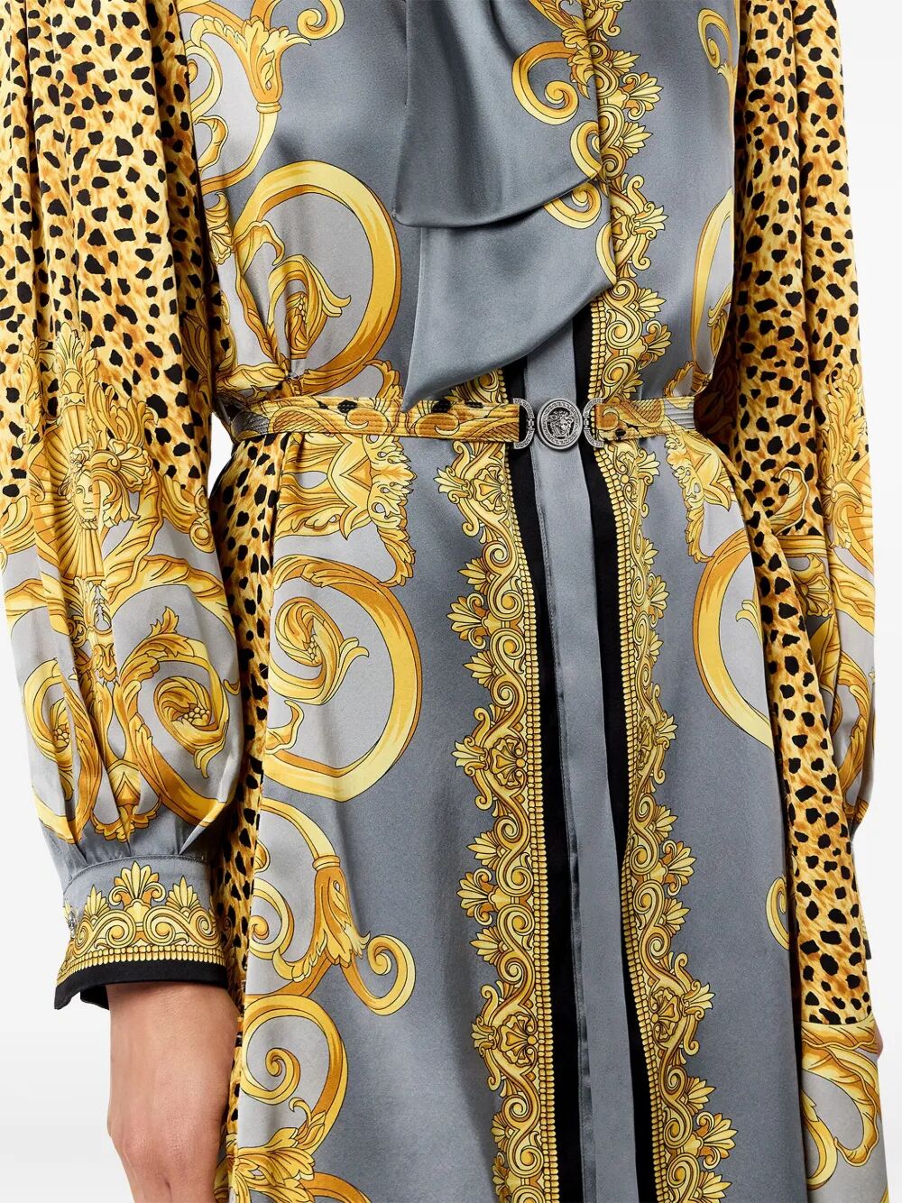 VERSACE Cheetah Foulard Style Mini Dress on Silk Crepe Satin