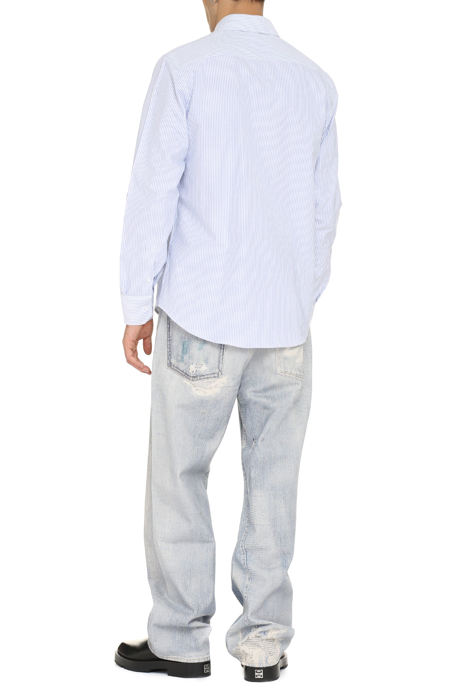 THE (ALPHABET) Multicolor Striped Cotton Shirt - Men's Rounded Hem