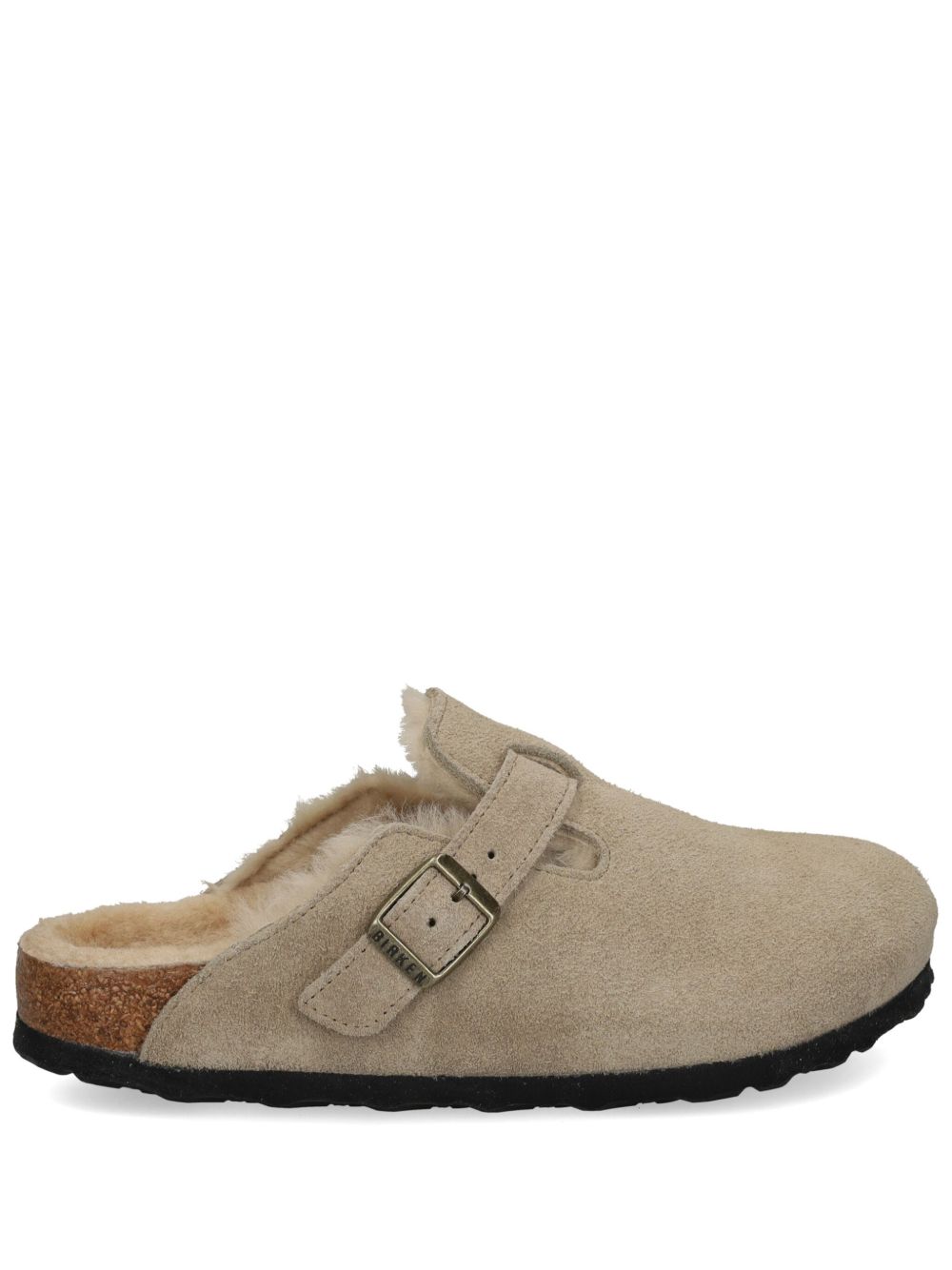 BIRKENSTOCK Shearling Suede Slippers with Adjustable Strap