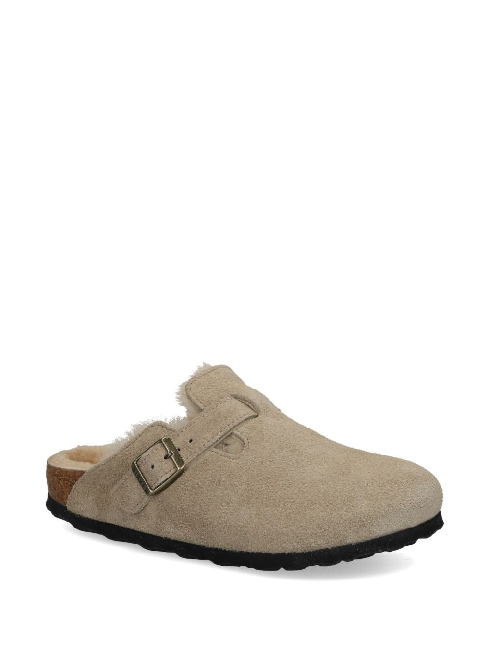BIRKENSTOCK Shearling Suede Slippers with Adjustable Strap