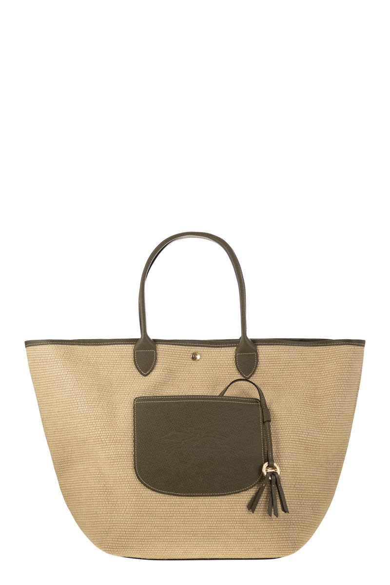 LONGCHAMP Large Straw-Effect Canvas Basket Handbag