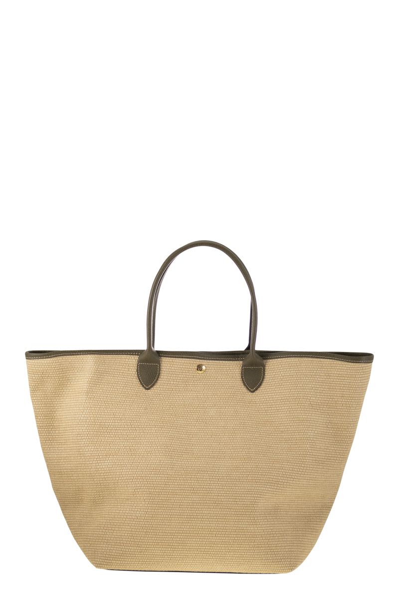 LONGCHAMP Large Straw-Effect Canvas Basket Handbag