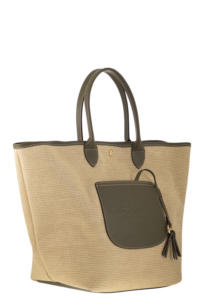 LONGCHAMP Large Straw-Effect Canvas Basket Handbag