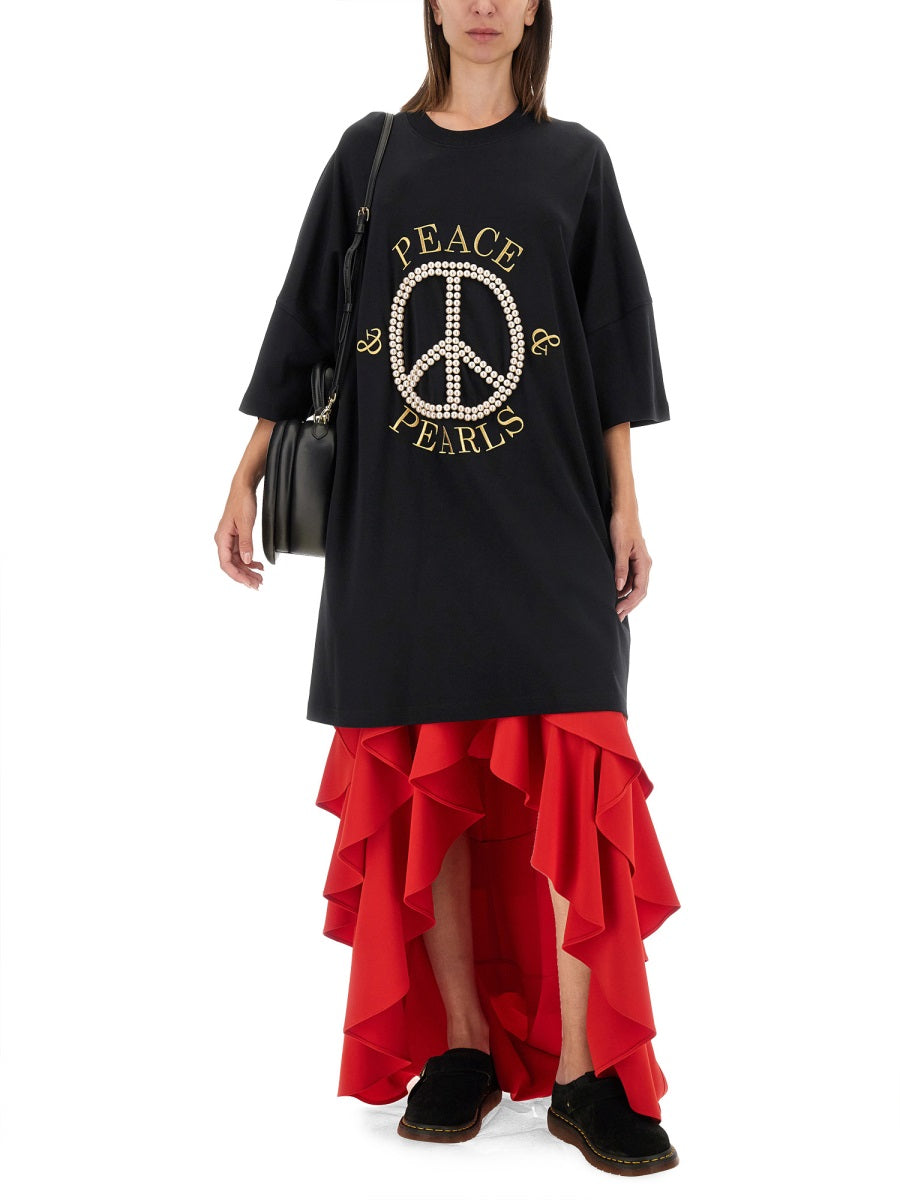 MOSCHINO Peace & Pearls Oversized Cotton Dress - Size 38