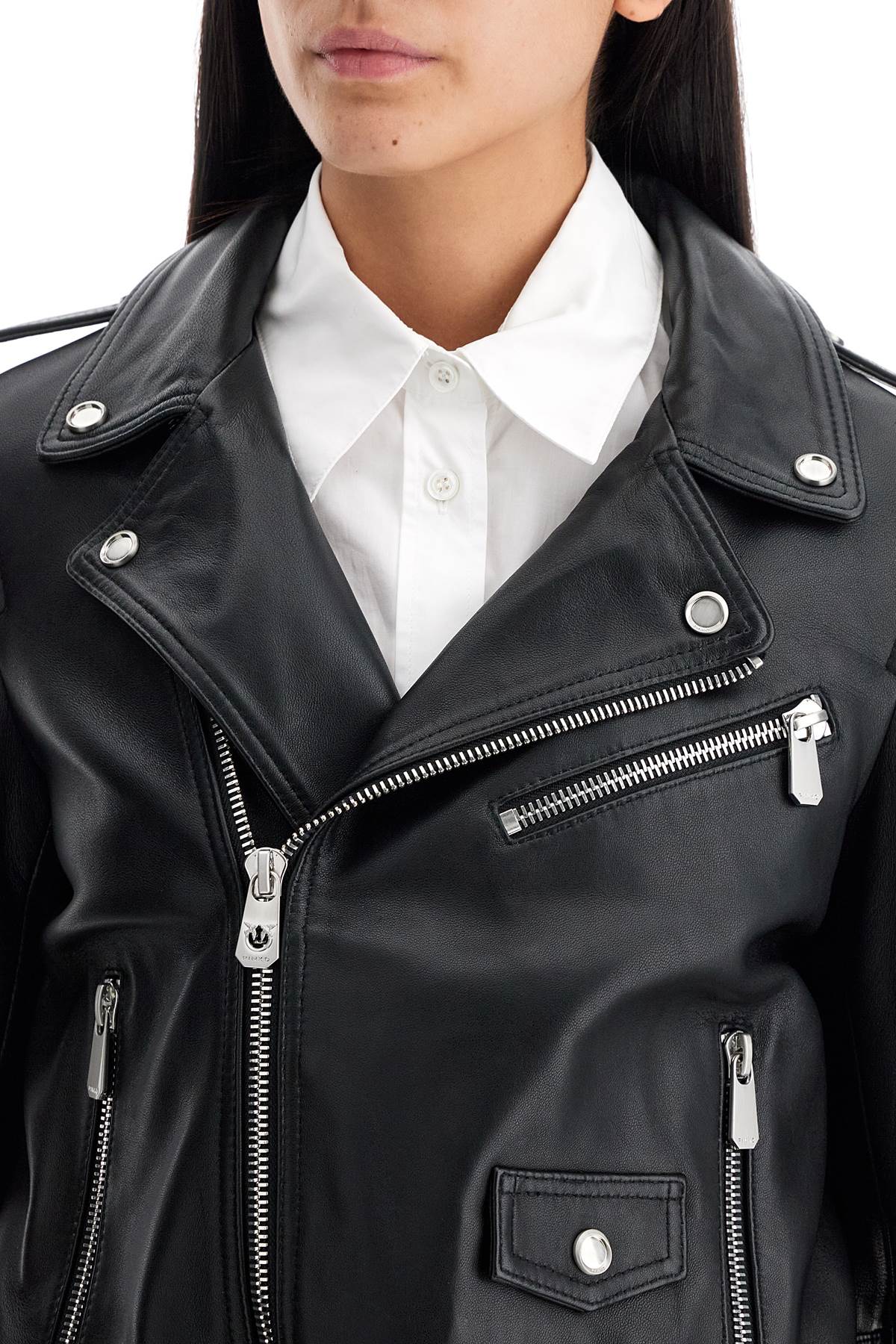 PINKO Women's Biker Style Leather Jacket