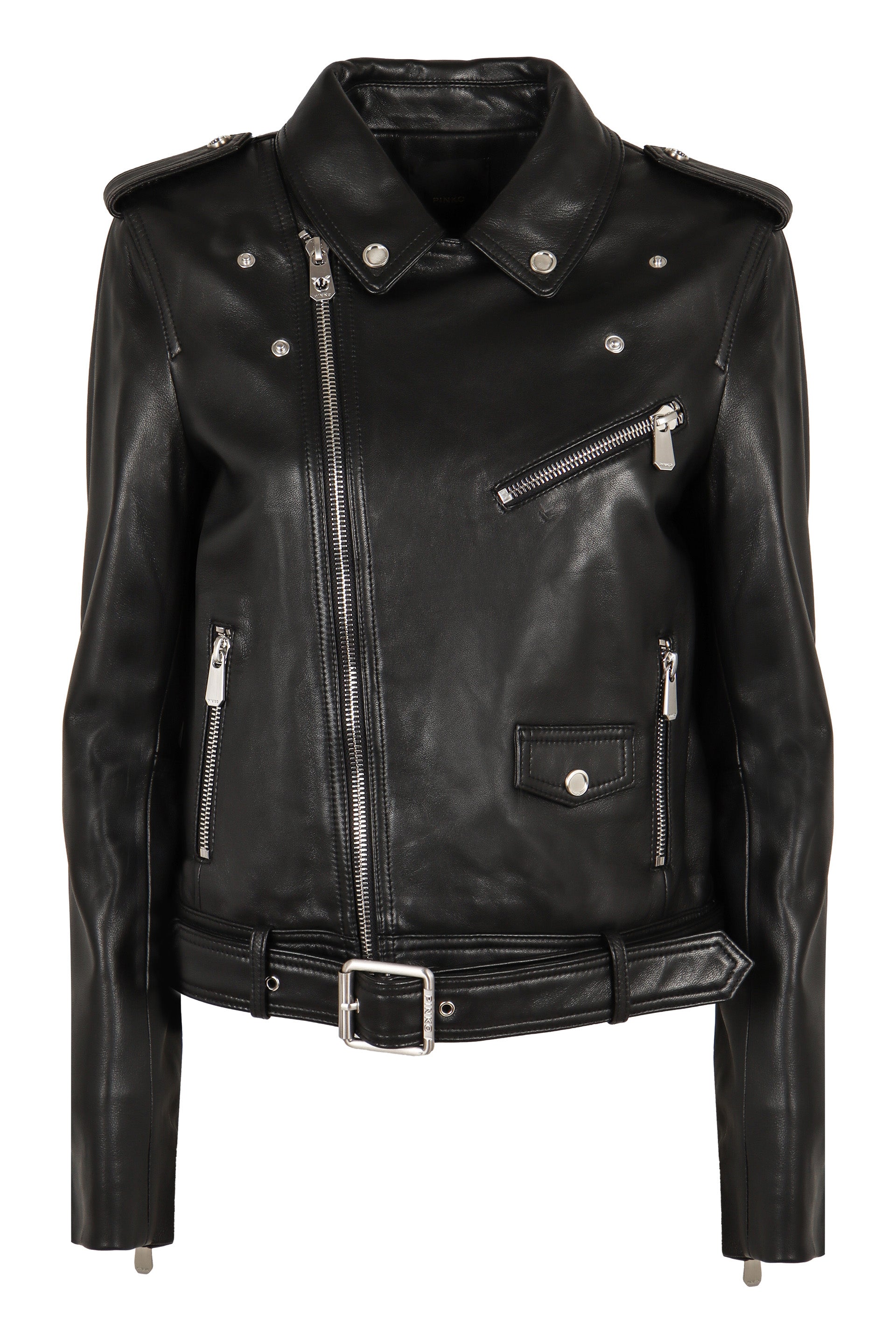PINKO Women's Biker Style Leather Jacket