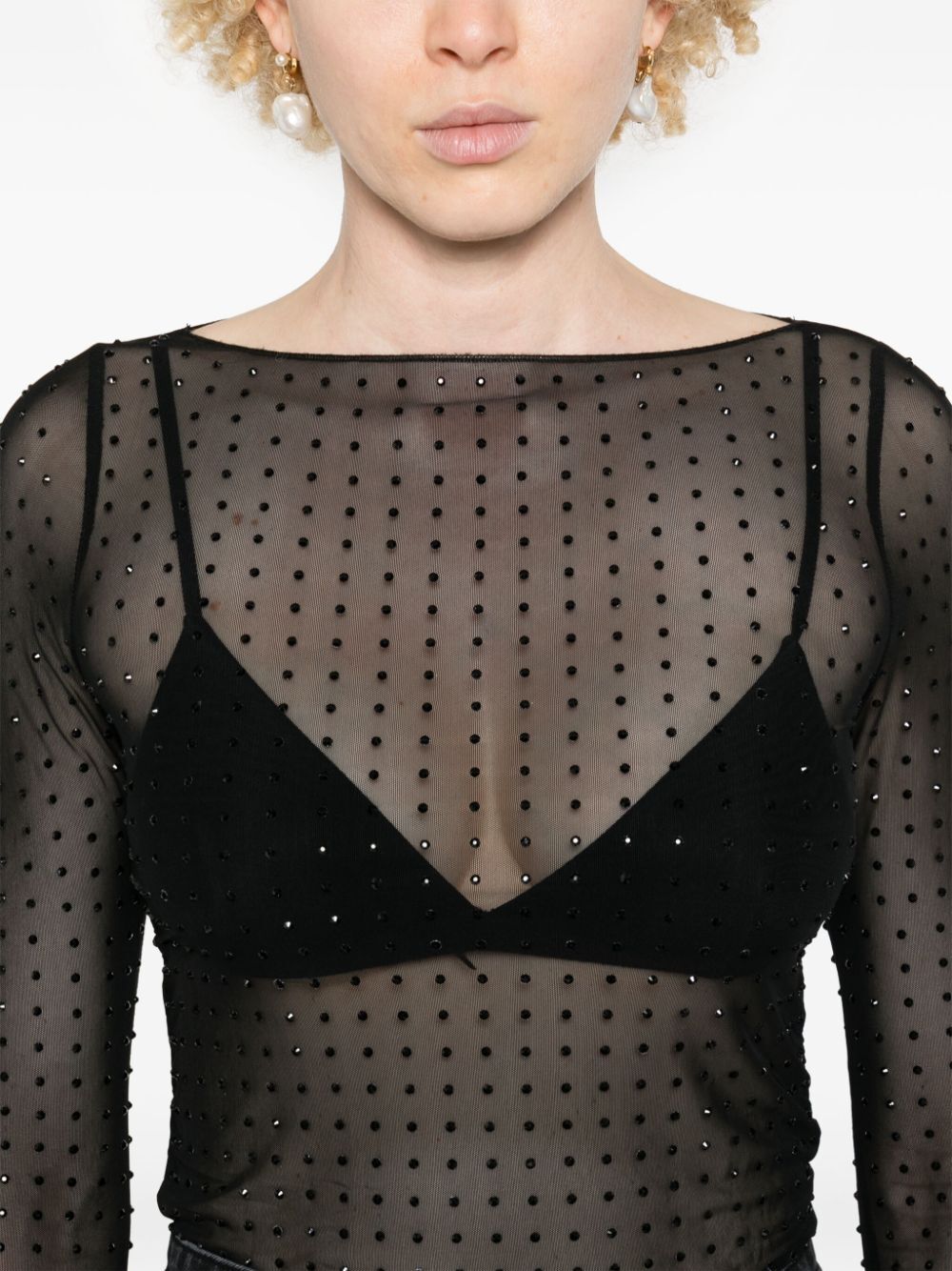 PINKO Long-Sleeve Top with All-Over Rhinestones