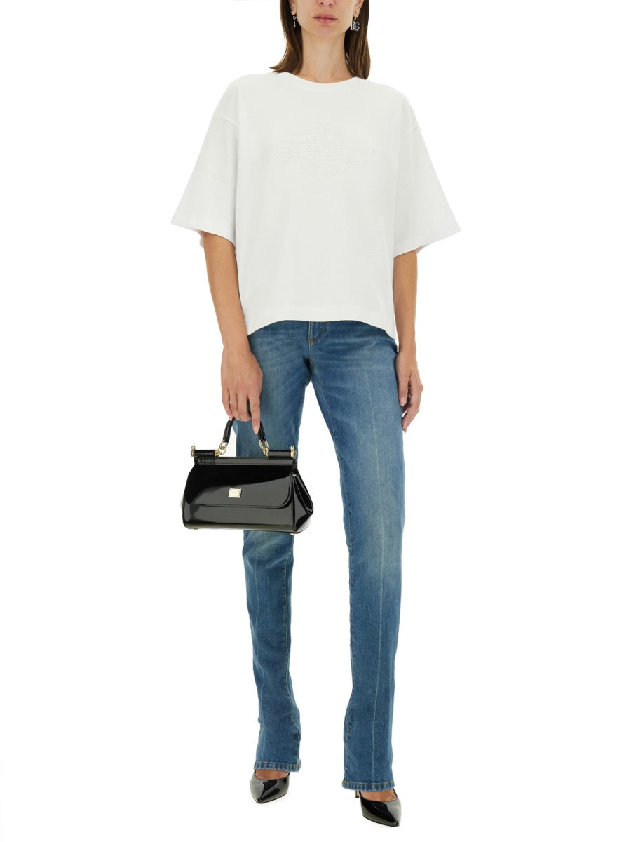 DOLCE & GABBANA Lettering Logo T-Shirt - Women's Regular Fit Size 40 IT