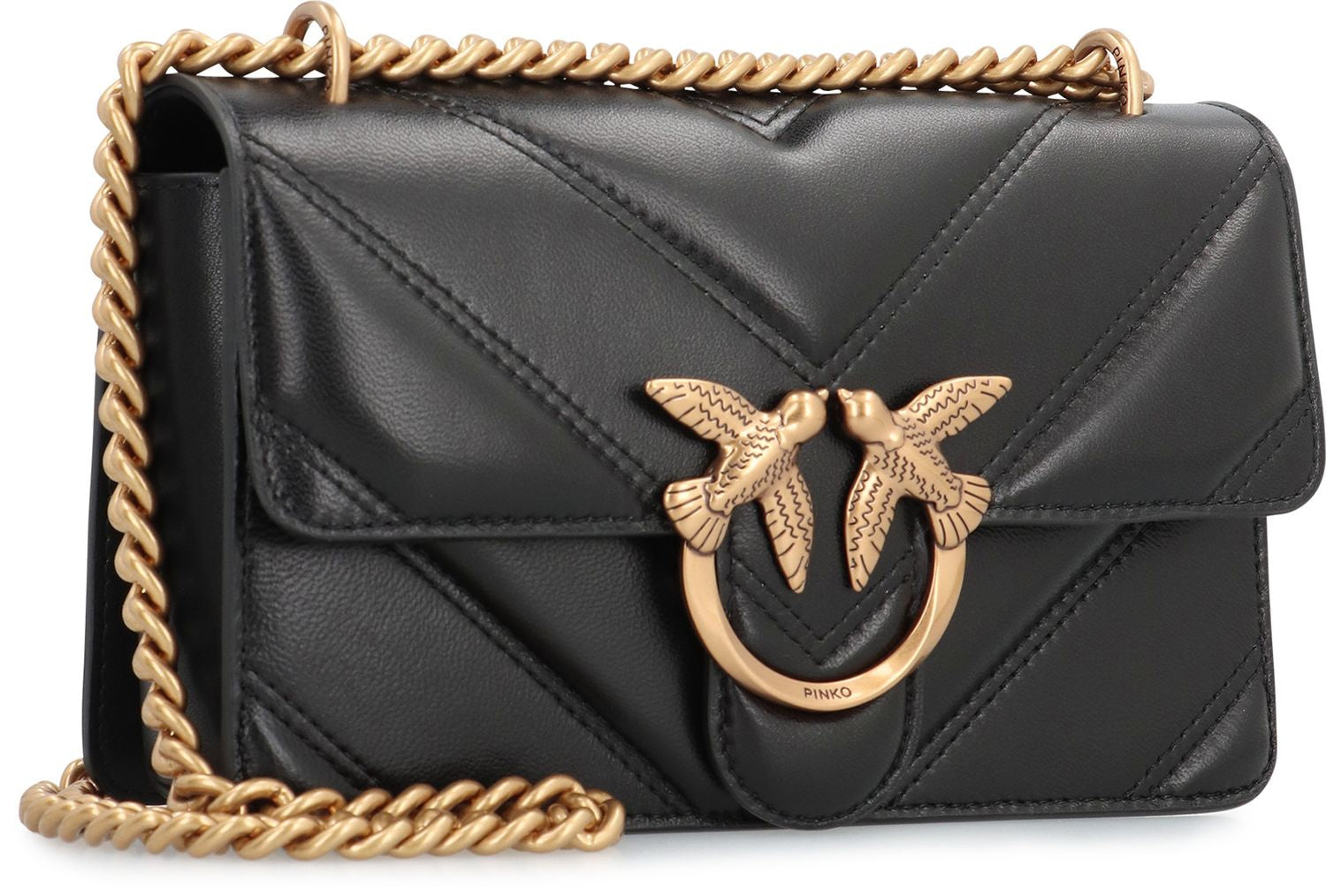 PINKO Mini Leather Crossbody Handbag with Decorative Buckle