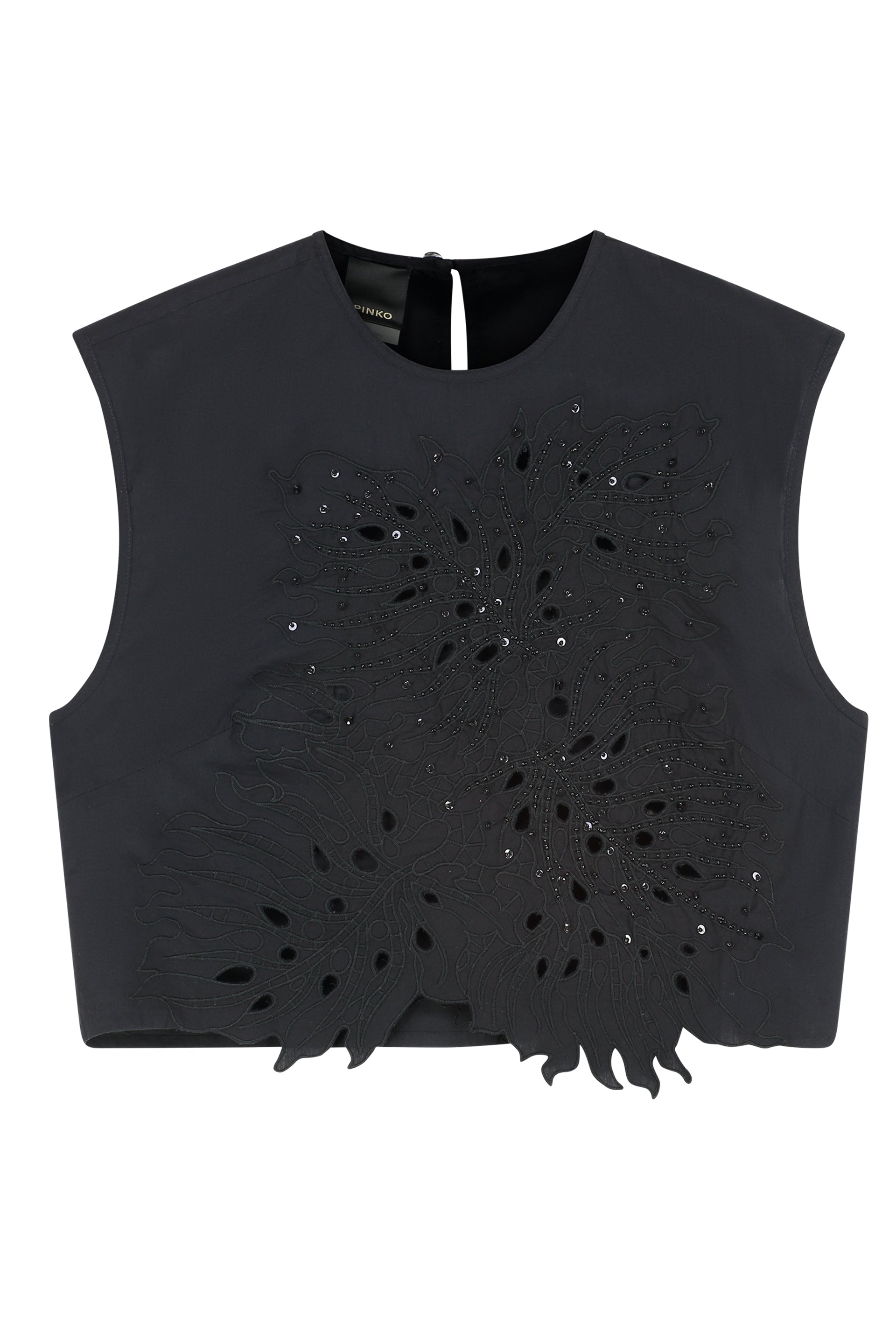 PINKO Trendy Cotton Crop Top with Crystal Details