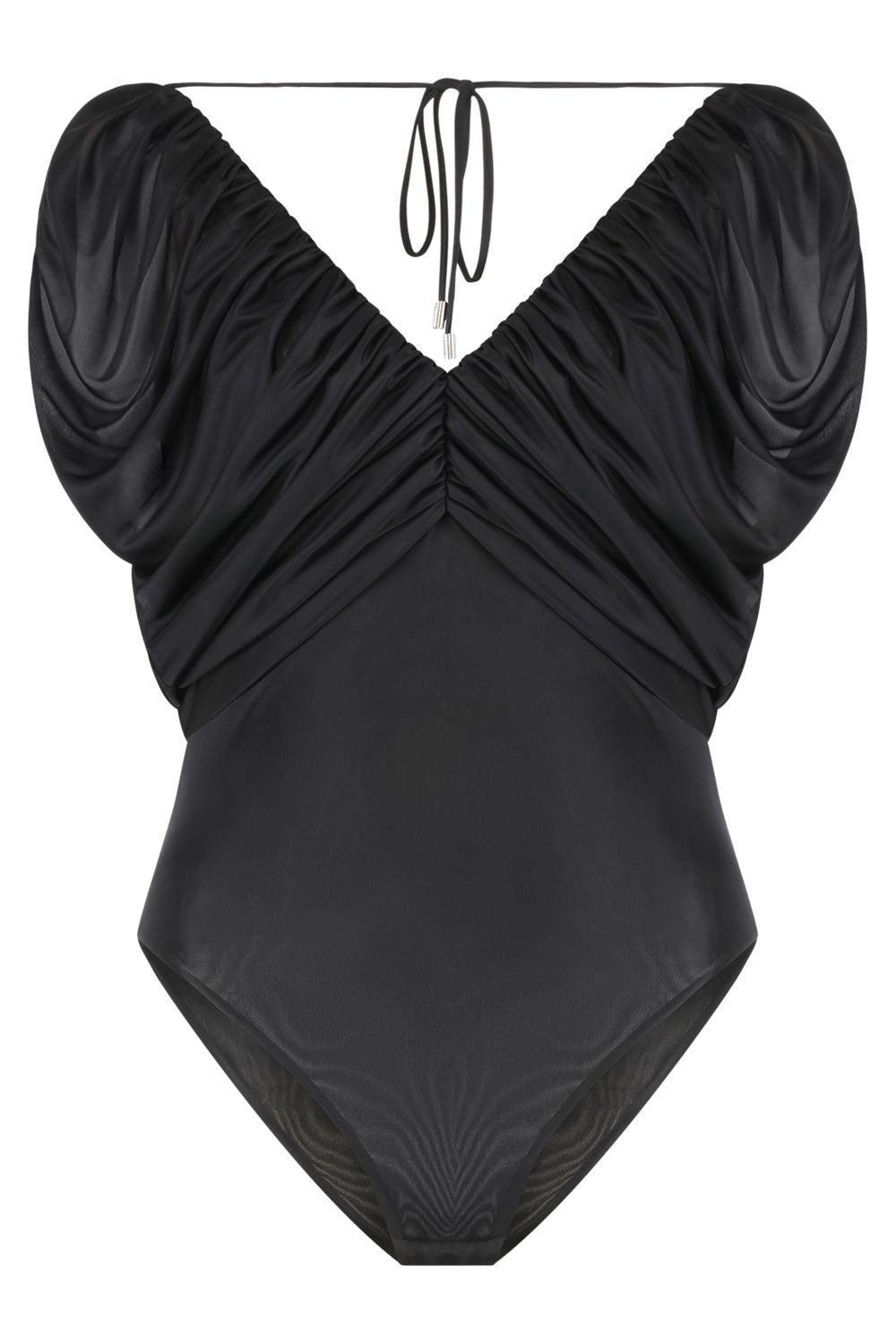 PINKO Gathered Nylon Bodysuit with Lace-Up Detail