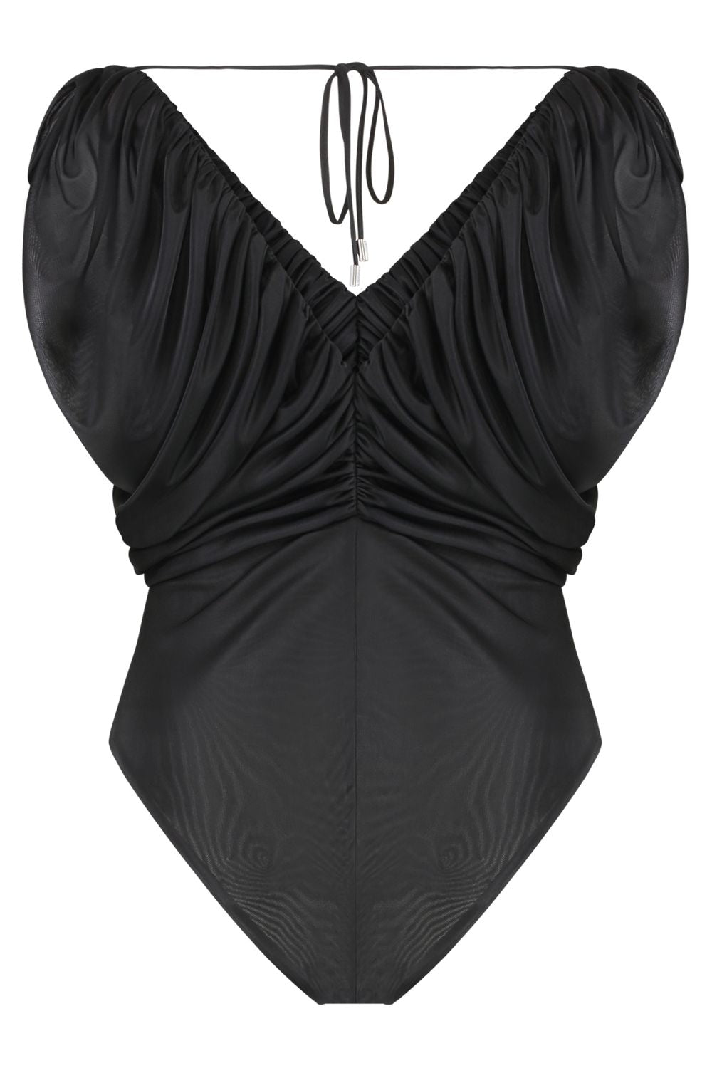 PINKO Gathered Nylon Bodysuit with Lace-Up Detail