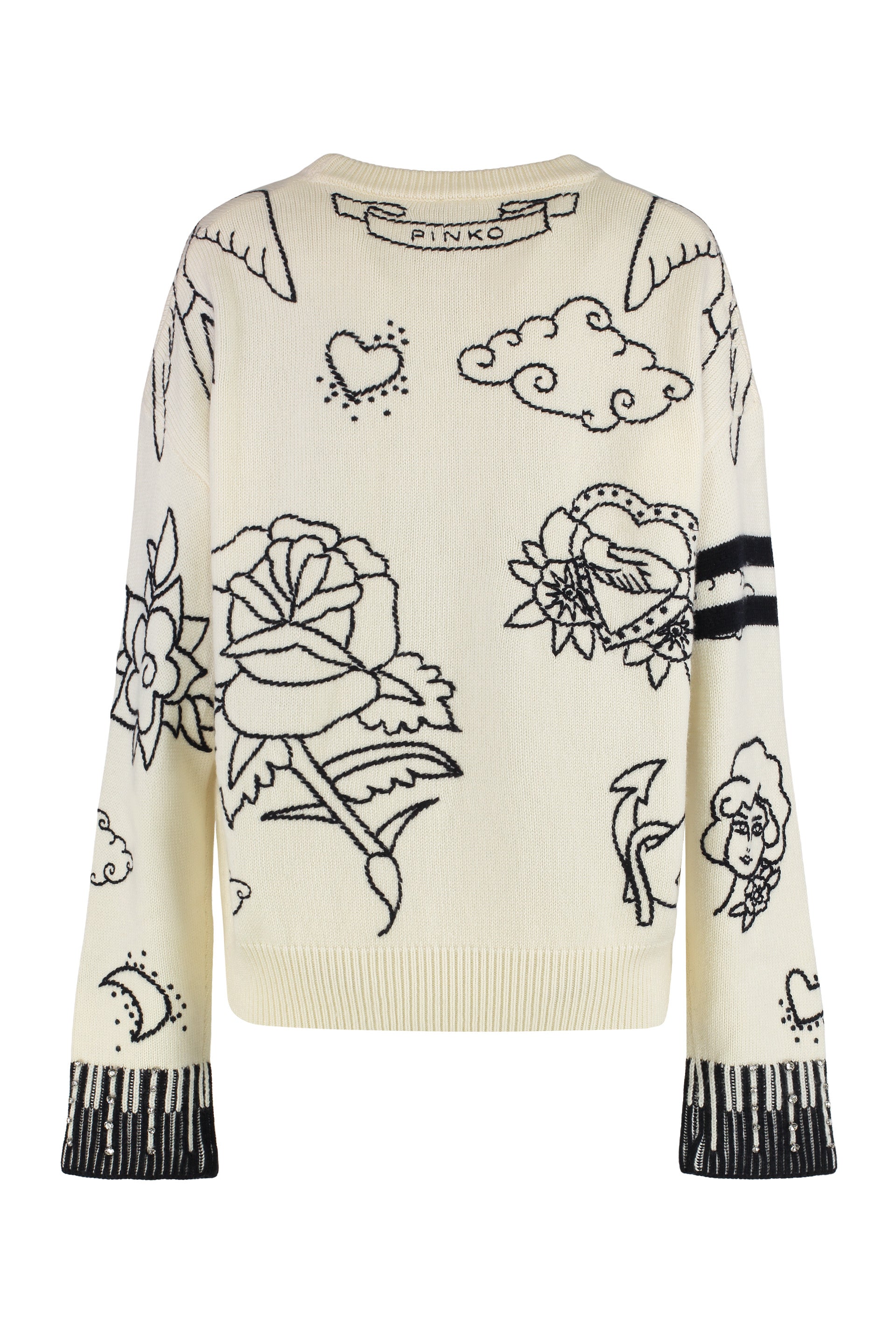 PINKO Crew-Neck Wool Sweater with Stone Embellishments