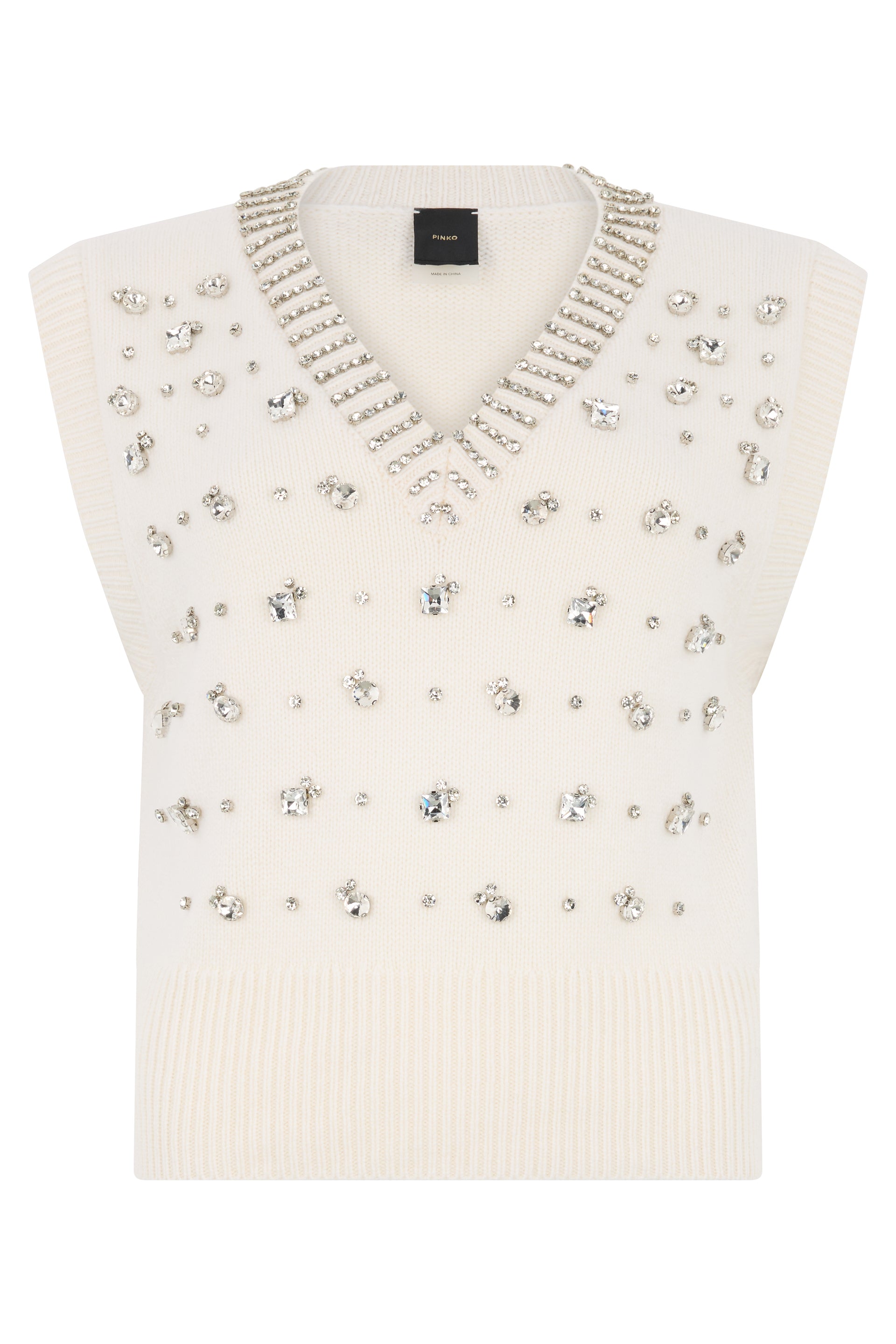 PINKO Decorative Rhinestone Knit Vest