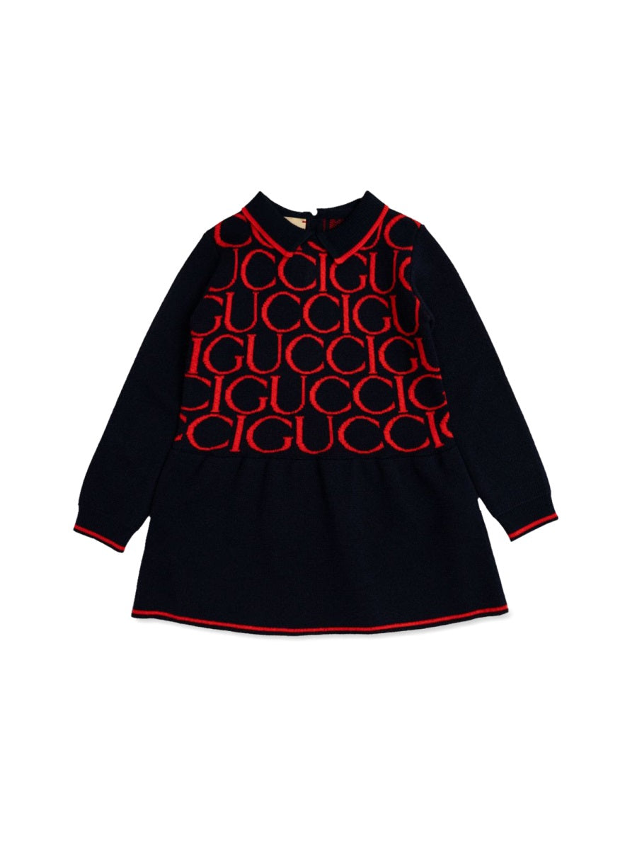 GUCCI Girls' Long Sleeve Mini Dress with Jacquard Detail