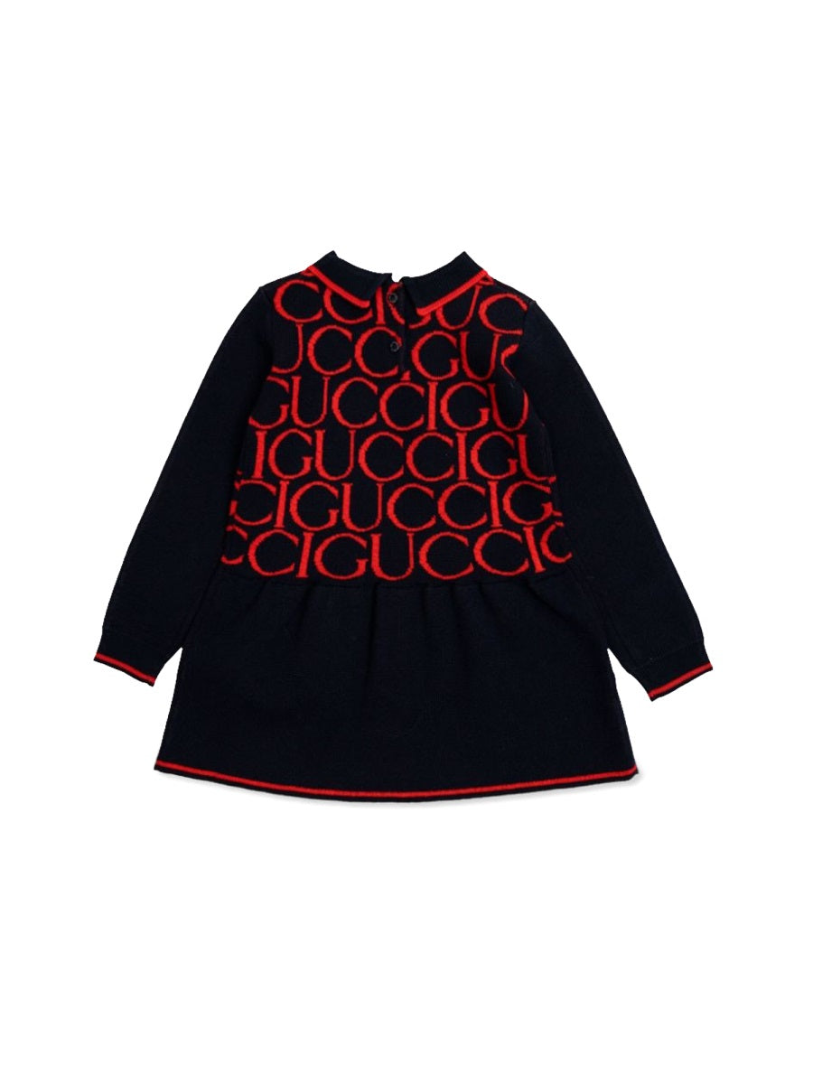 GUCCI Girls' Long Sleeve Mini Dress with Jacquard Detail