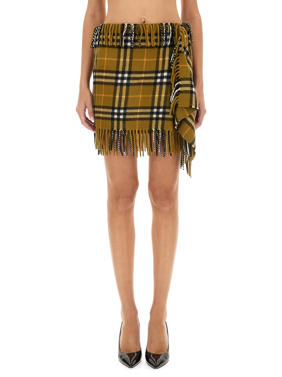 BURBERRY Wool and Cashmere Check Mini Skirt