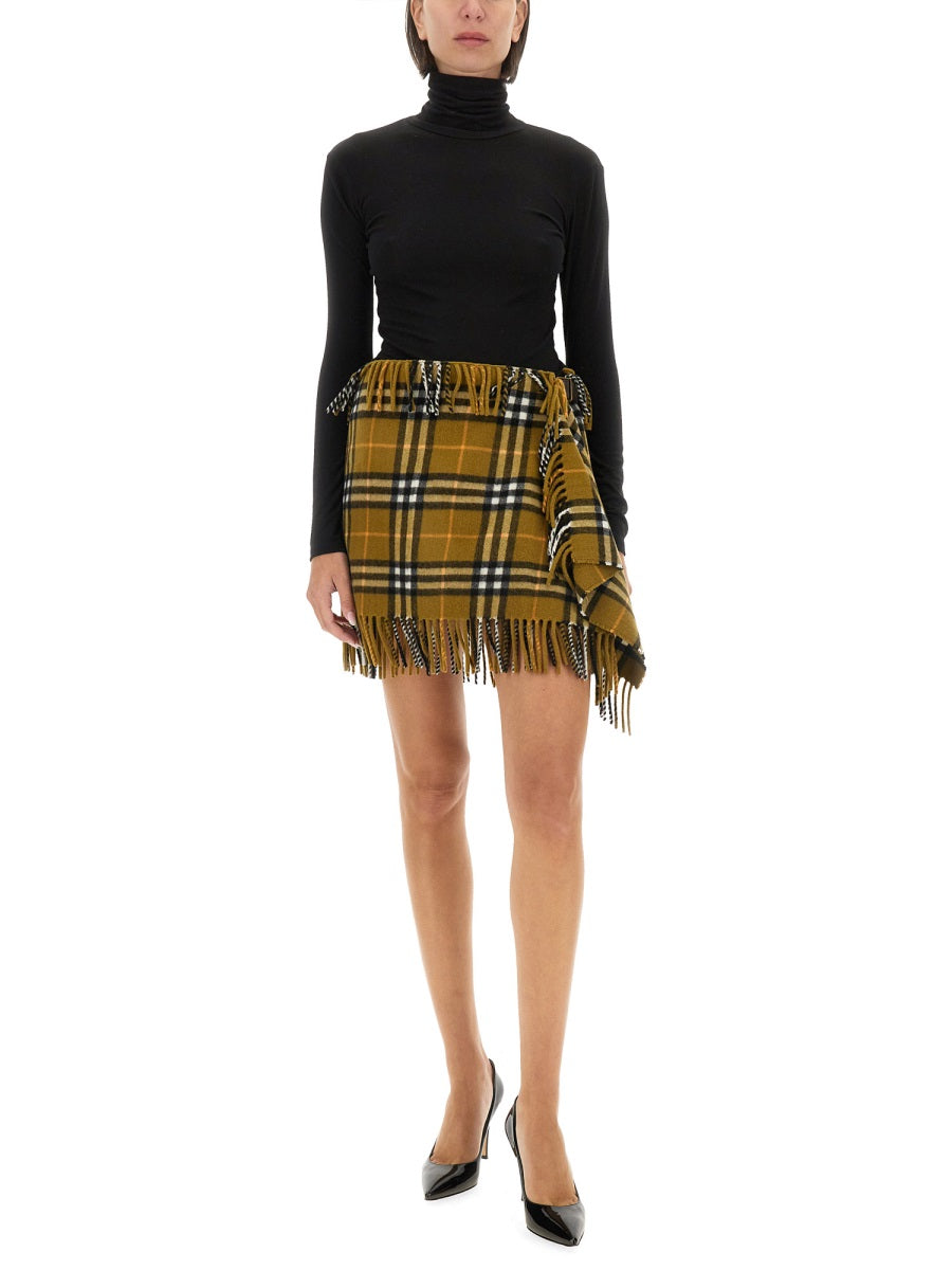BURBERRY Wool and Cashmere Check Mini Skirt
