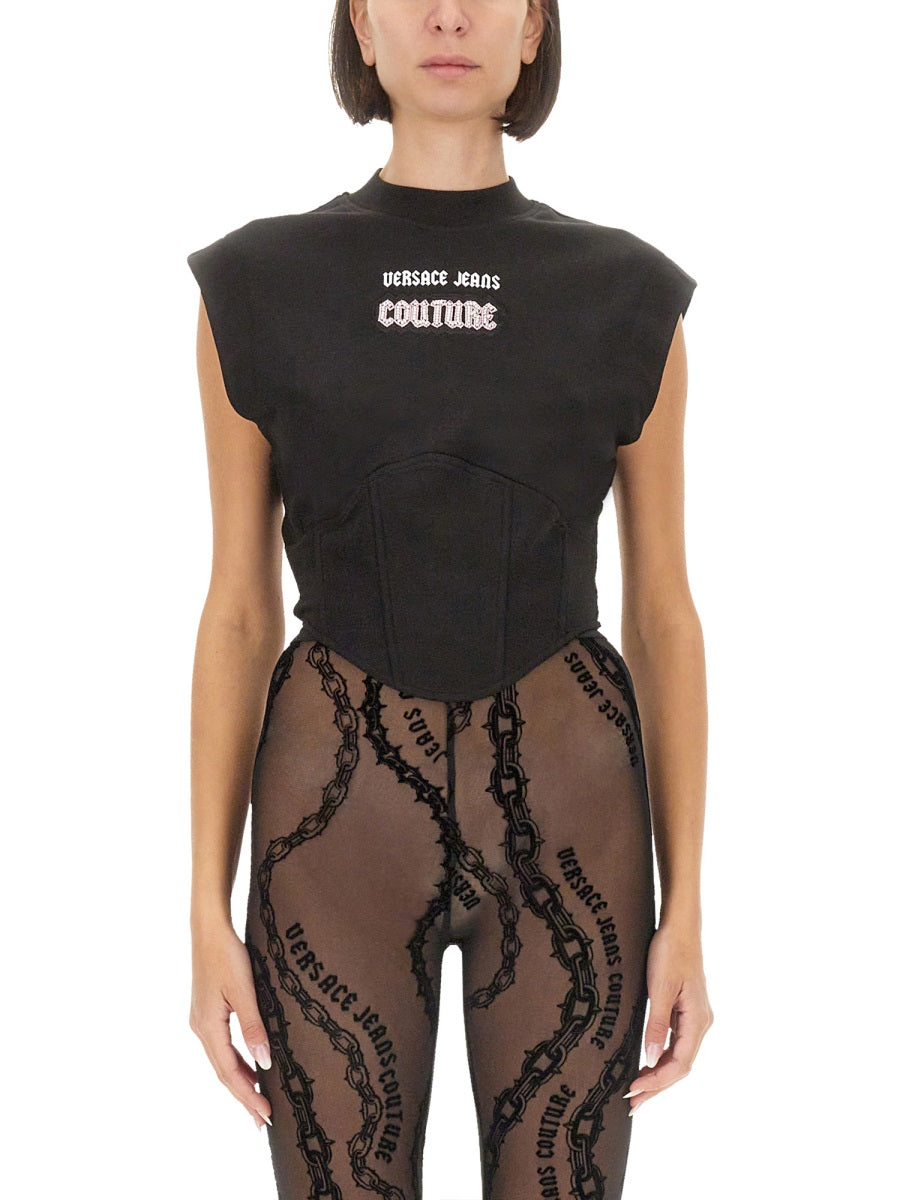 VERSACE JEANS COUTURE Slim Fit Logo Tops for Women - Size S