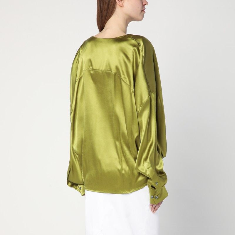 DRIES VAN NOTEN Fluid V-Neck Blouse with Draped Design - Women's