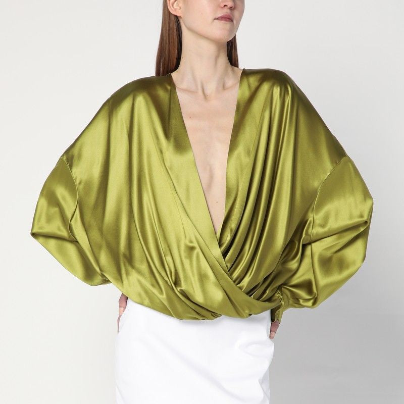 DRIES VAN NOTEN Fluid V-Neck Blouse with Draped Design - Women's