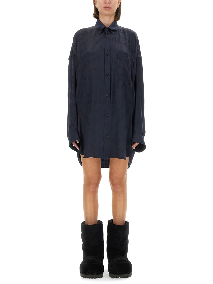 BALENCIAGA All Over Logo Silk Shirt - Size S