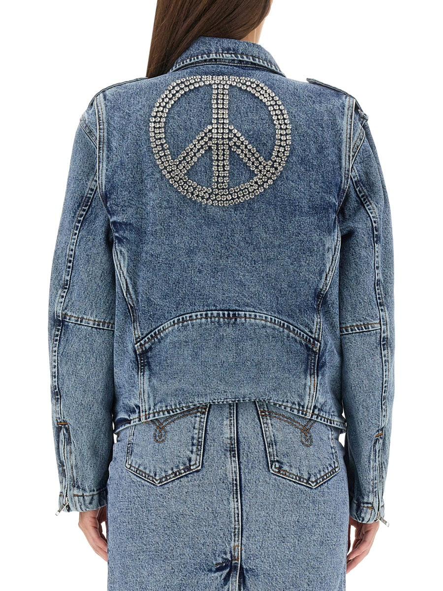 MOSCHINO JEANS Biker Peace Symbol Sports Jacket