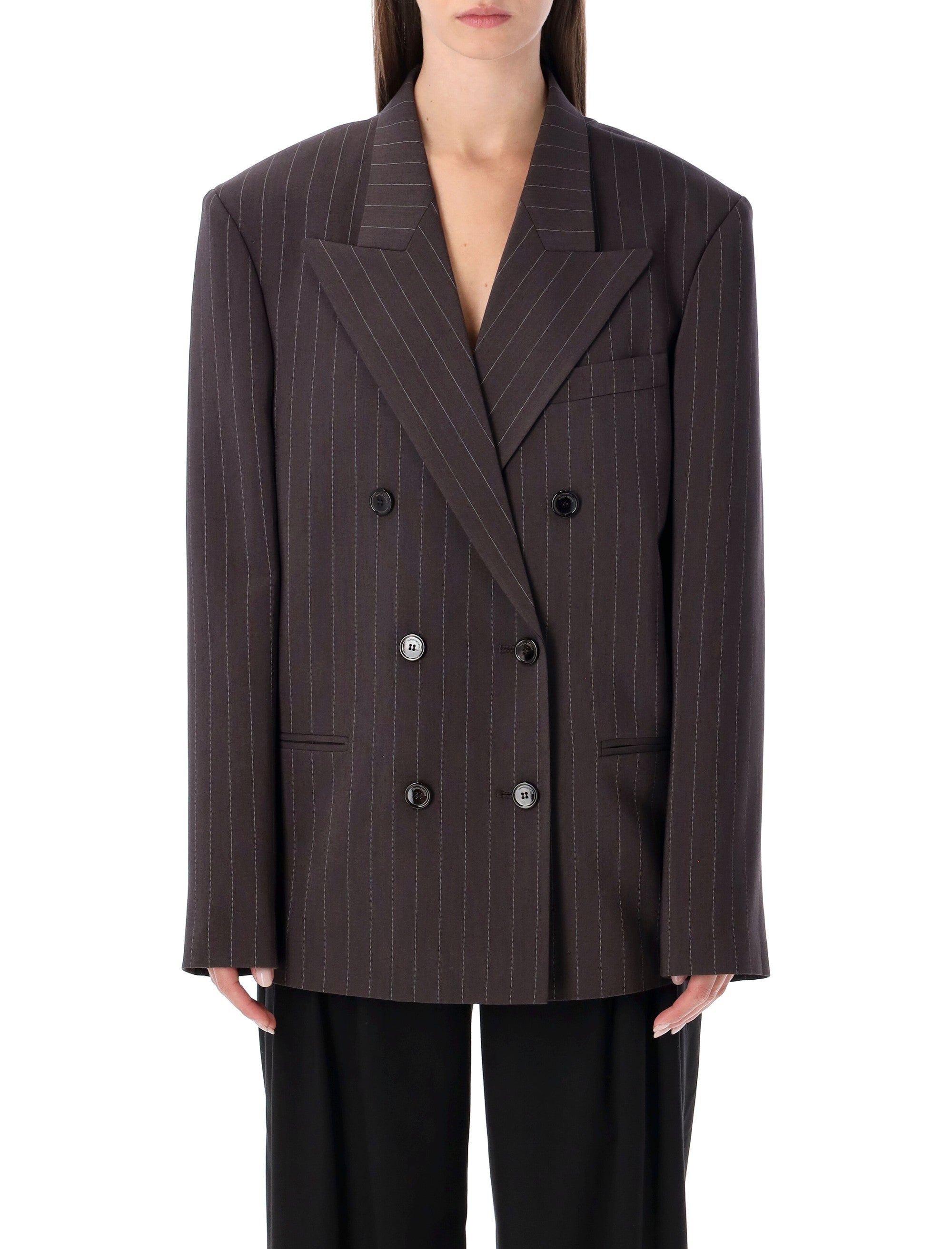 MAGDA BUTRYM Pinstripe Double-Breasted Blazer in Size 36