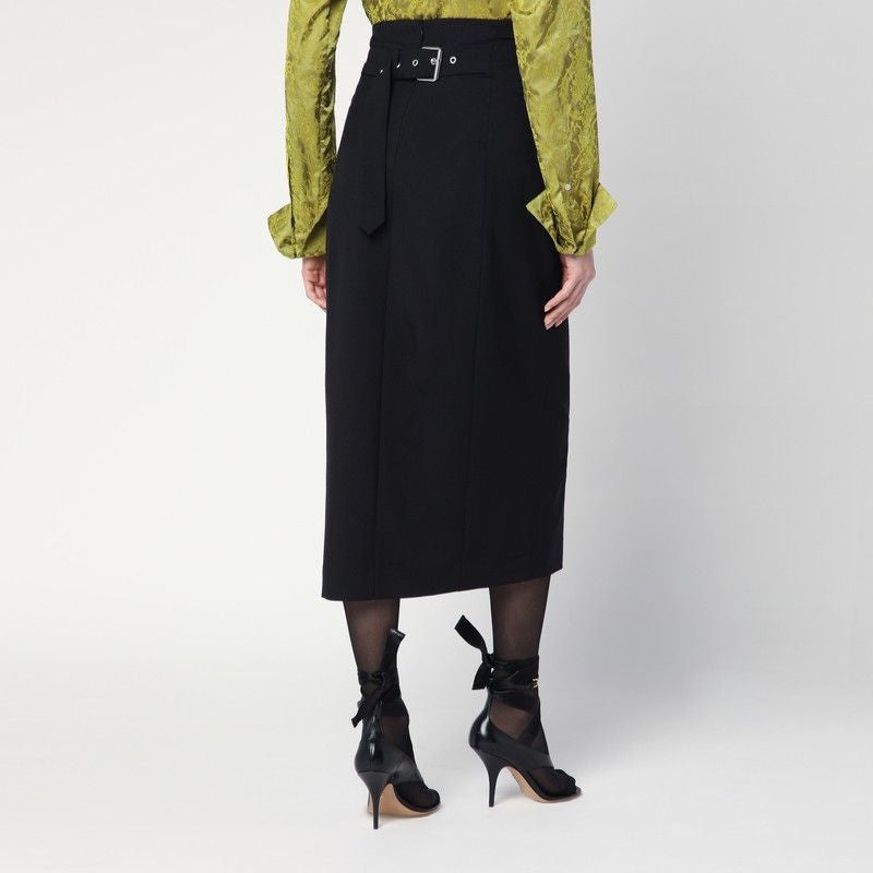 DRIES VAN NOTEN Wool and Mohair Midi Skirt with Button Front Slit