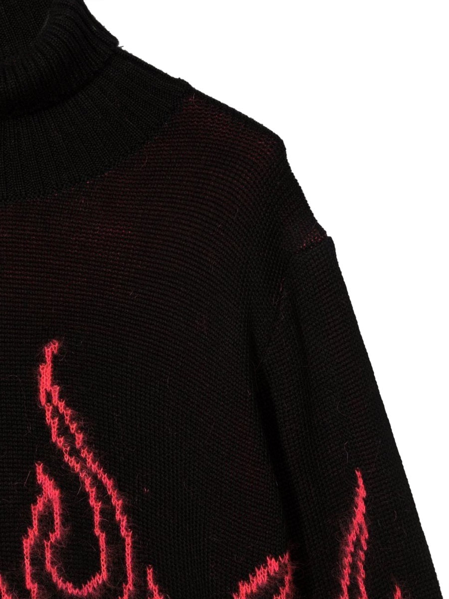 VISION OF SUPER High Neck Jumper with Pink Flames