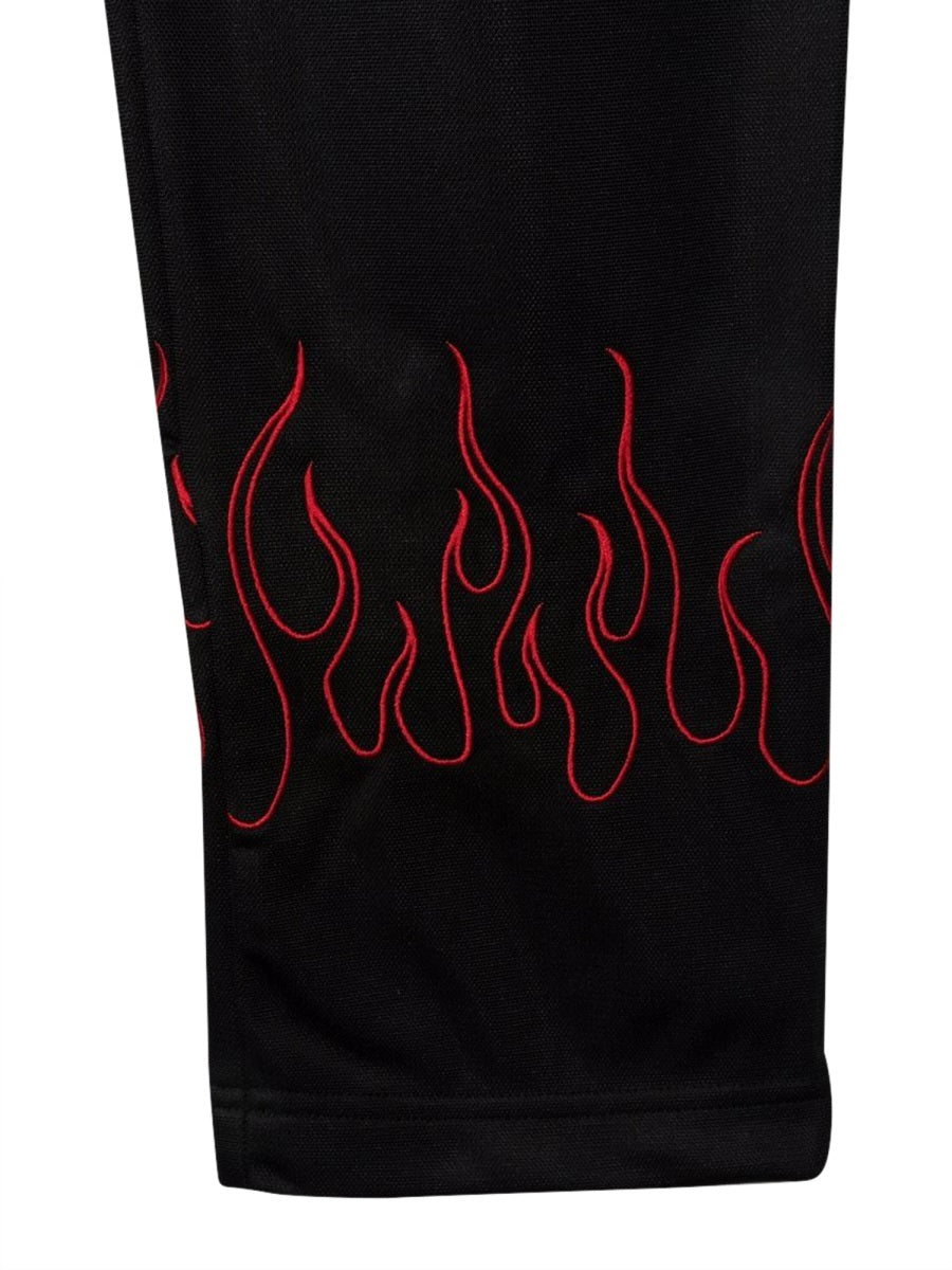 VISION OF SUPER Unisex Black Pants with Red Embroidered Flames