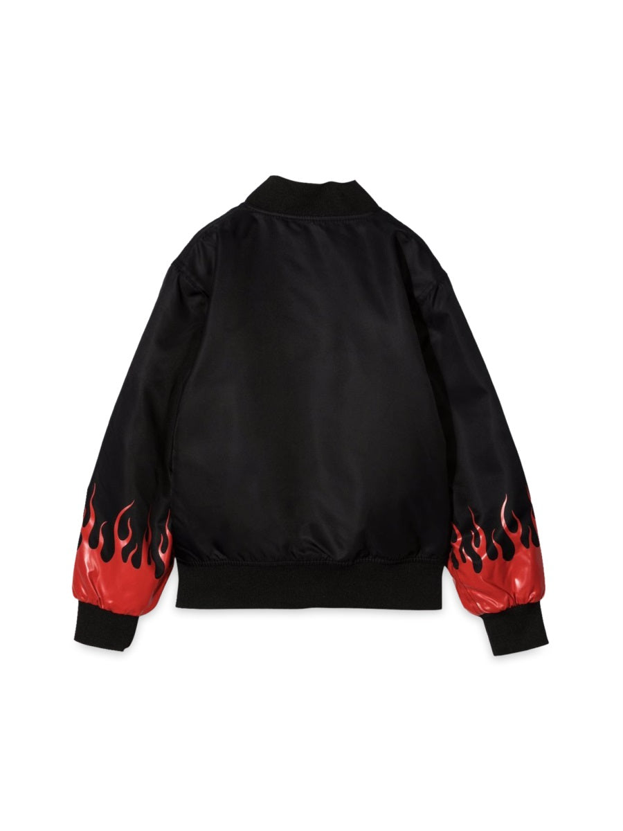 VISION OF SUPER Mini Bomber Jacket with Fiery Flames