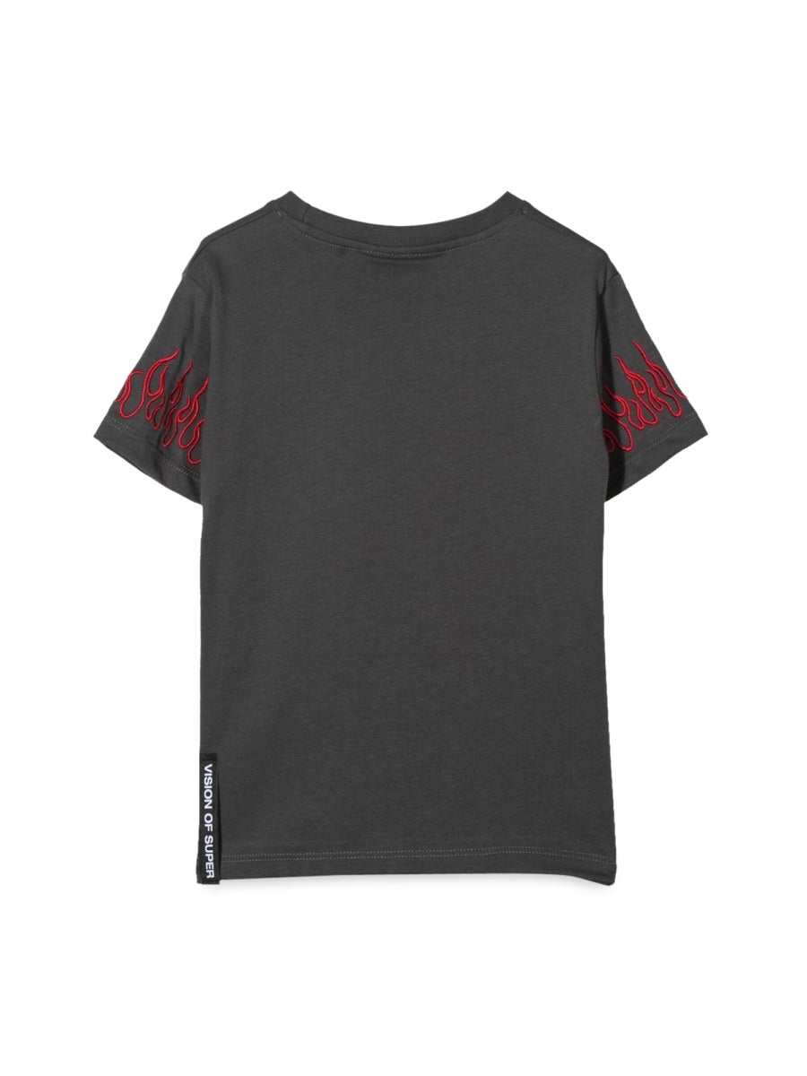 VISION OF SUPER Embroidered Mini Red Flames T-Shirt