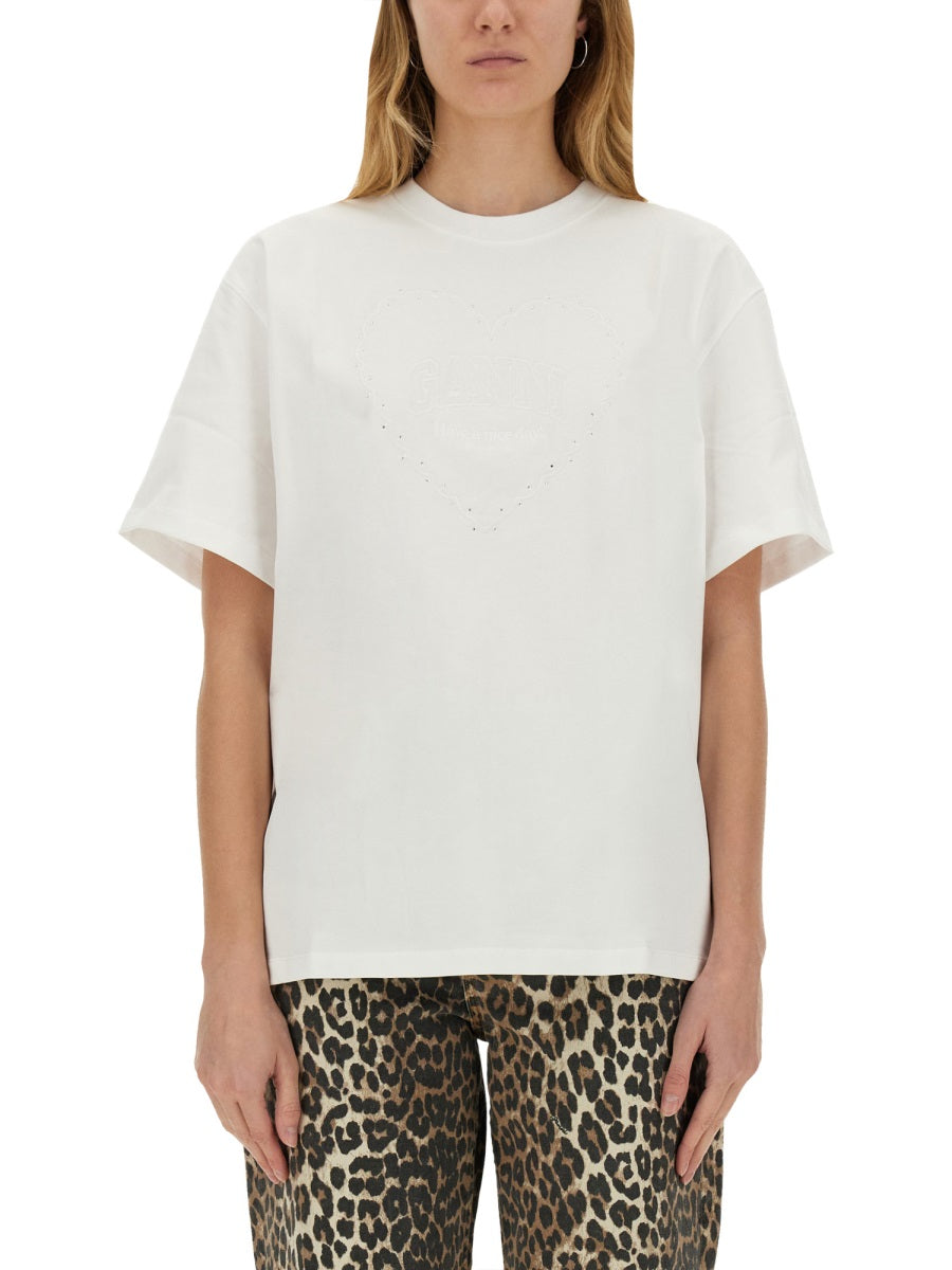 GANNI Organic Cotton Heart T-Shirt - Size S