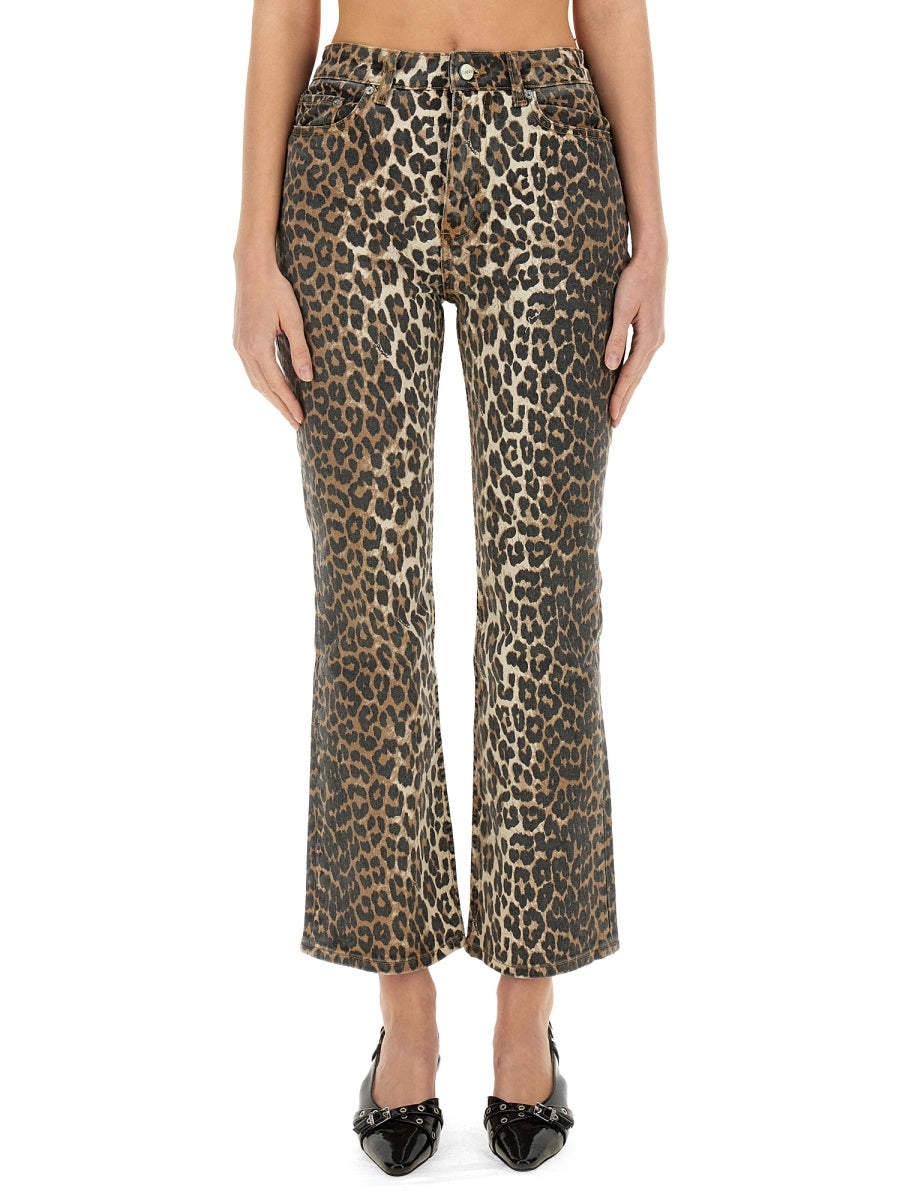 GANNI Animal Print High-Waisted Jeans