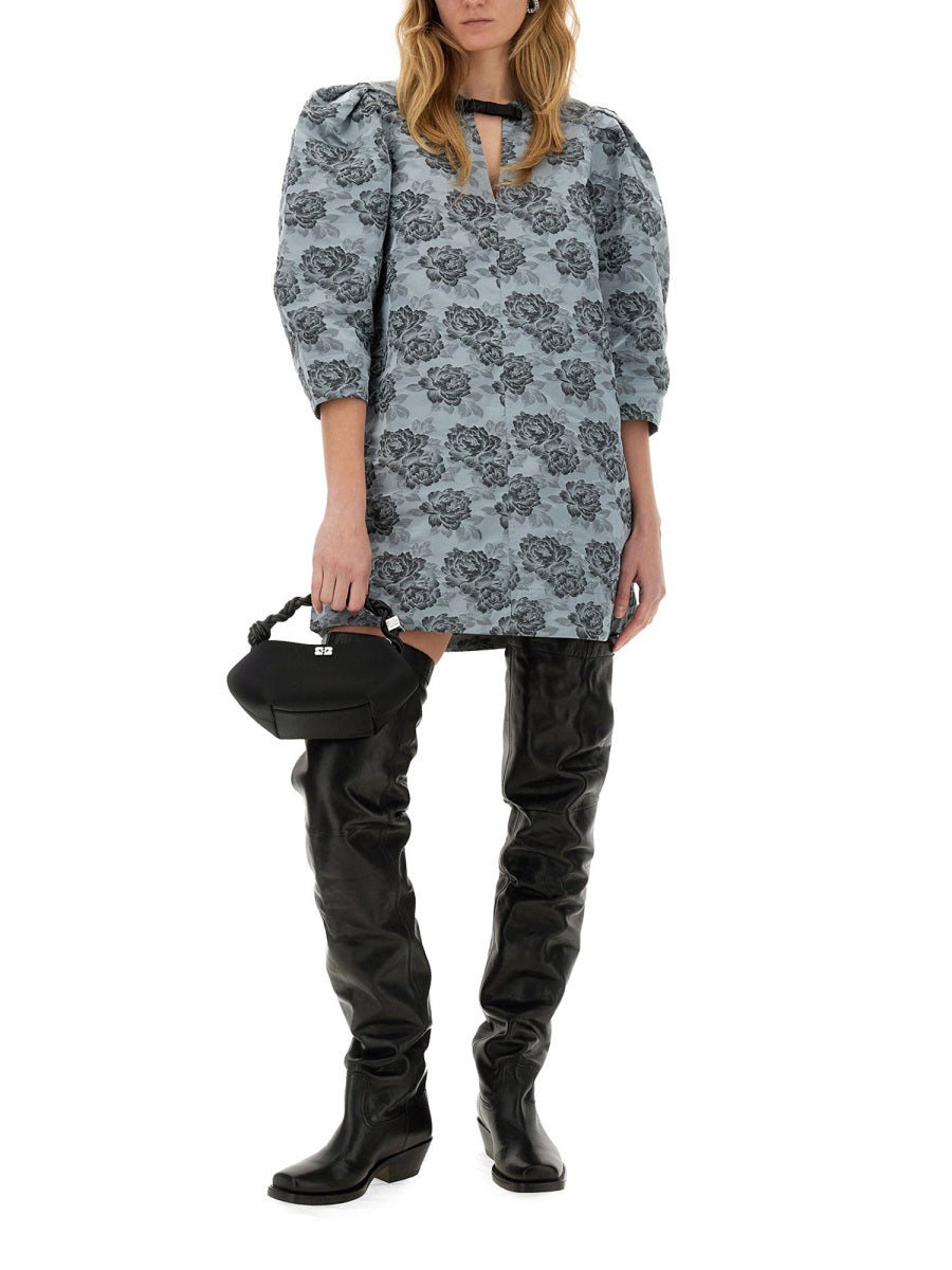 GANNI Floral Jacquard Mini Dress - Regular Fit