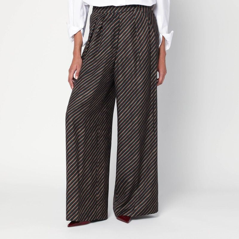DRIES VAN NOTEN Diagonal Striped Palazzo Pants - High Waist