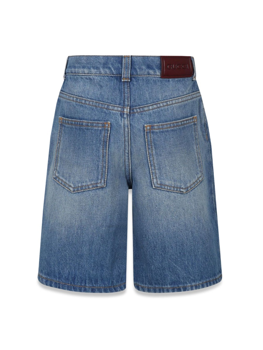GUCCI Unisex Denim Shorts with Web Ribbon